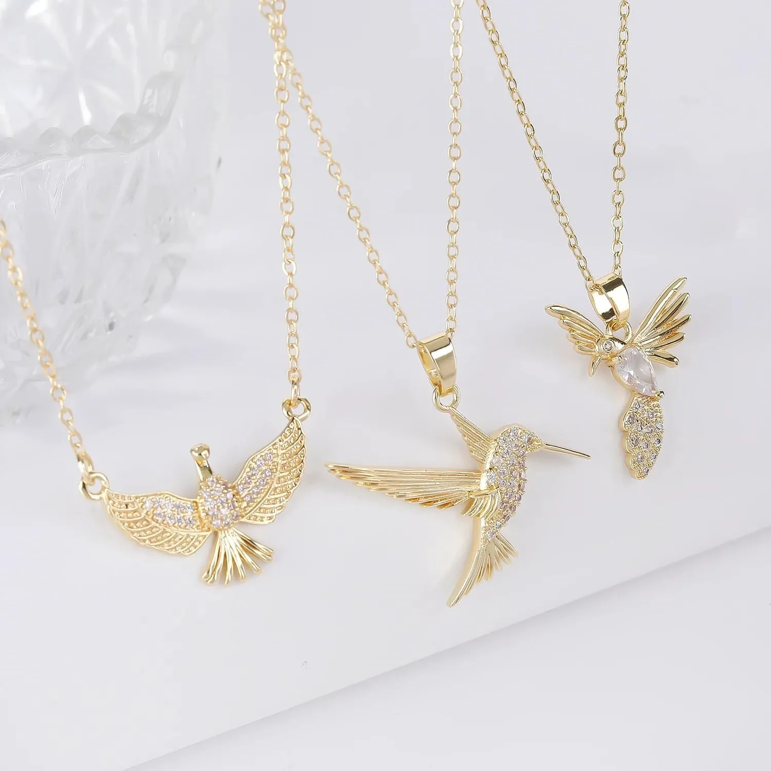 14K Filled Gold Hummingbird Necklace For Women, Swallow Hummingbird Necklaces Chain Birds Animal Pendant Necklaces, Cute Animal Jewelry