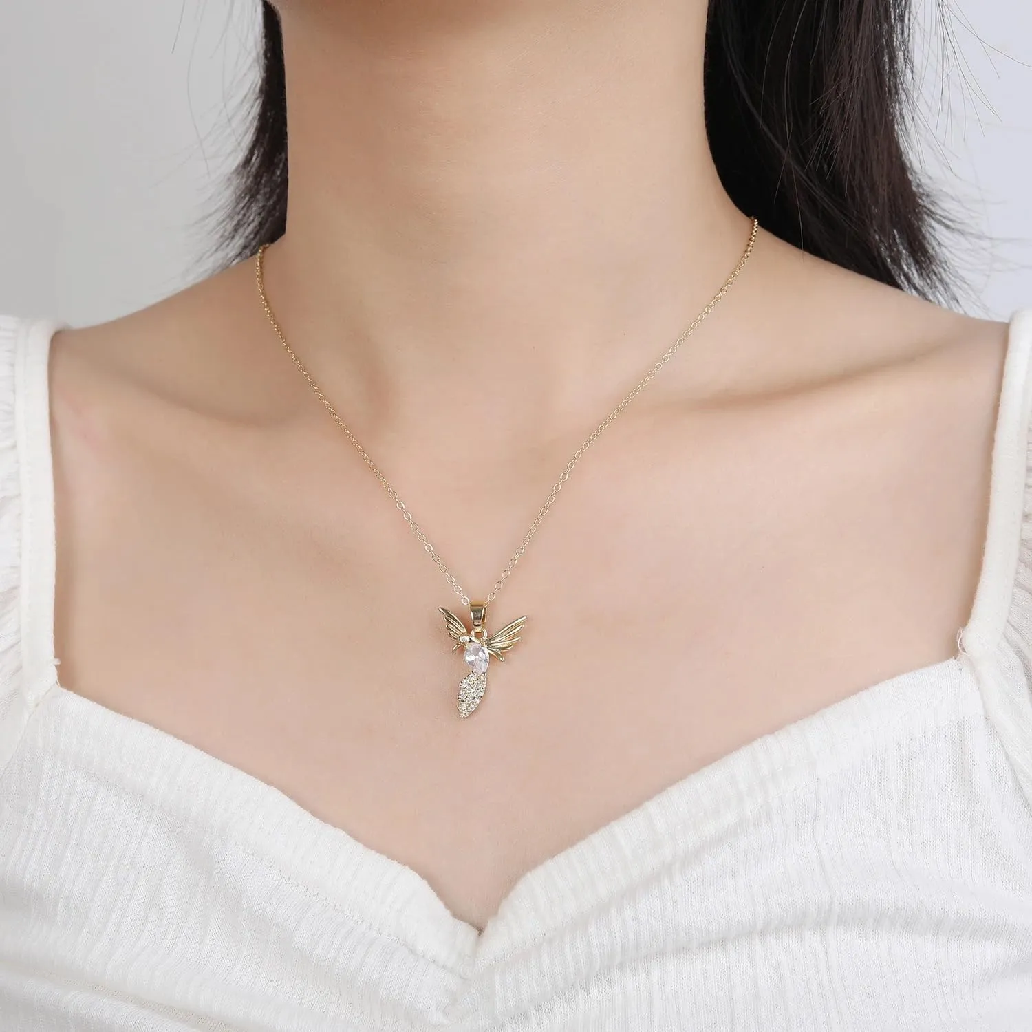 14K Filled Gold Hummingbird Necklace For Women, Swallow Hummingbird Necklaces Chain Birds Animal Pendant Necklaces, Cute Animal Jewelry