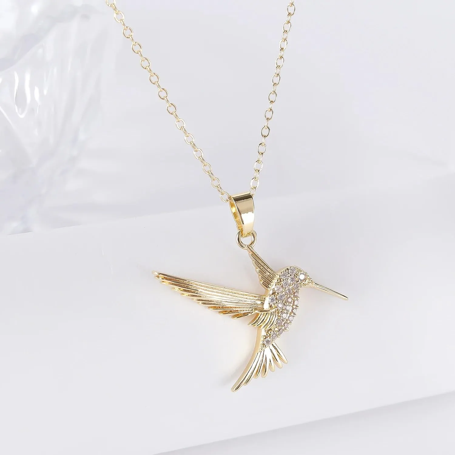 14K Filled Gold Hummingbird Necklace For Women, Swallow Hummingbird Necklaces Chain Birds Animal Pendant Necklaces, Cute Animal Jewelry