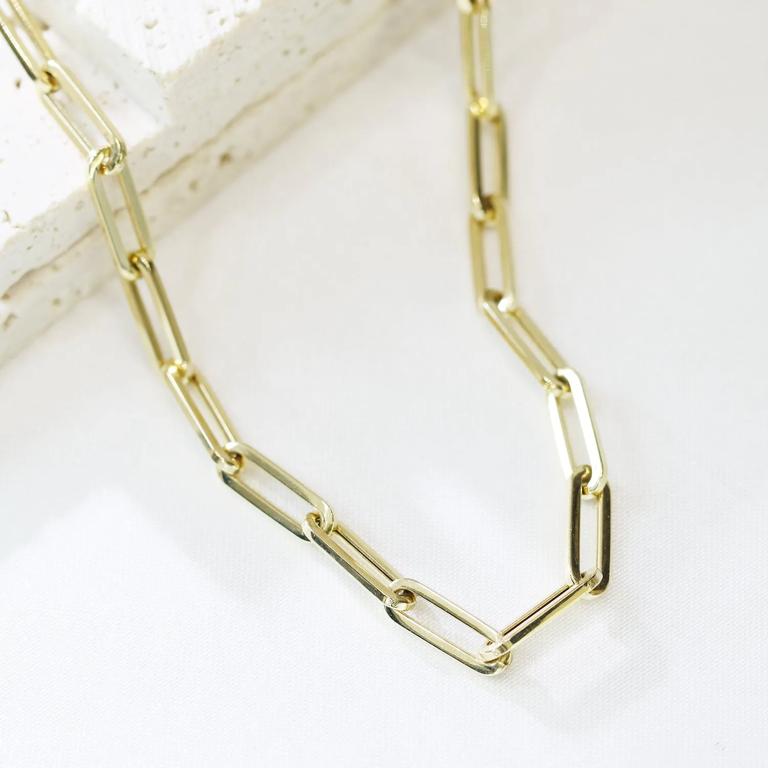 18k Gold Paper Clip Chain Necklace (White/Rose/Yellow Gold)
