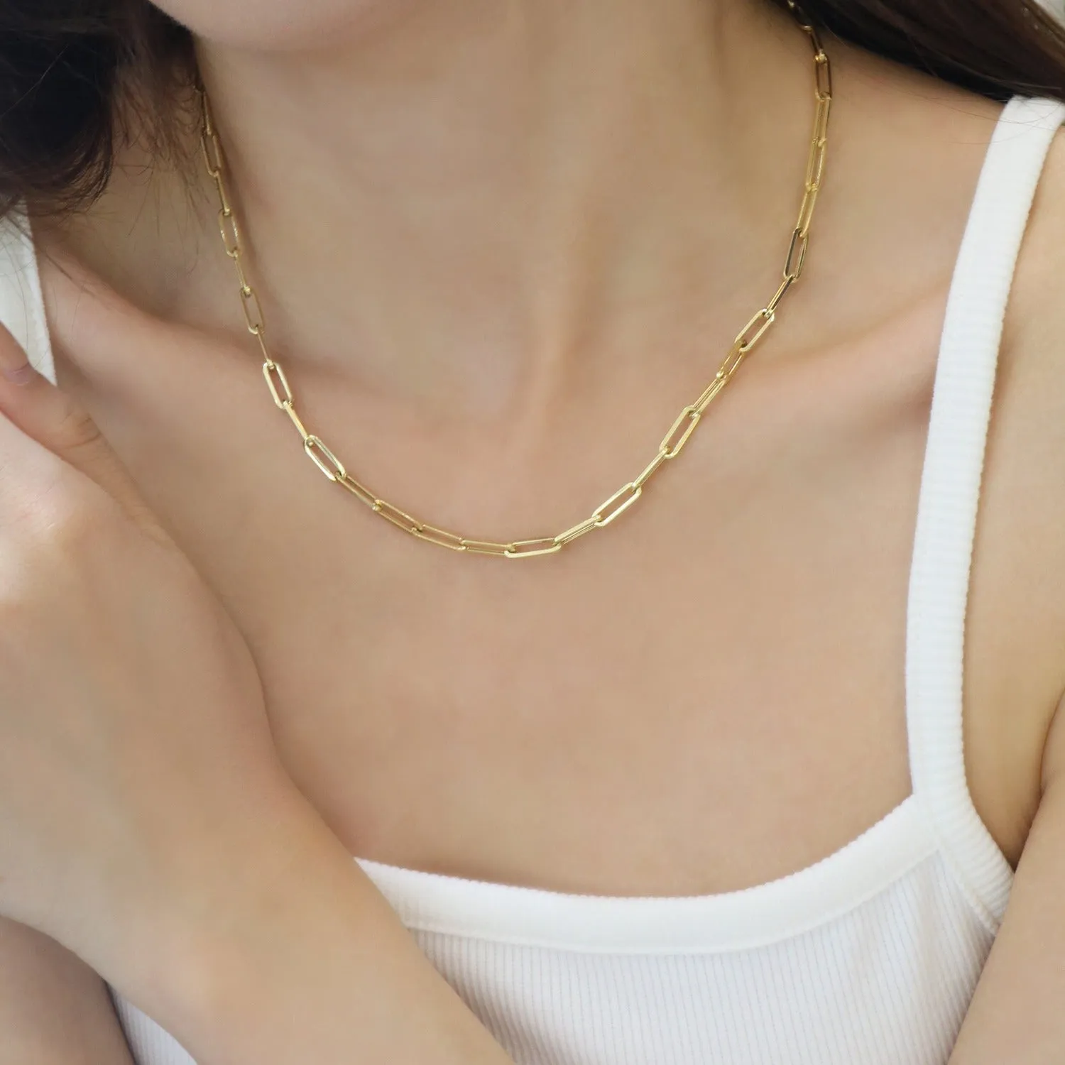 18k Gold Paper Clip Chain Necklace (White/Rose/Yellow Gold)