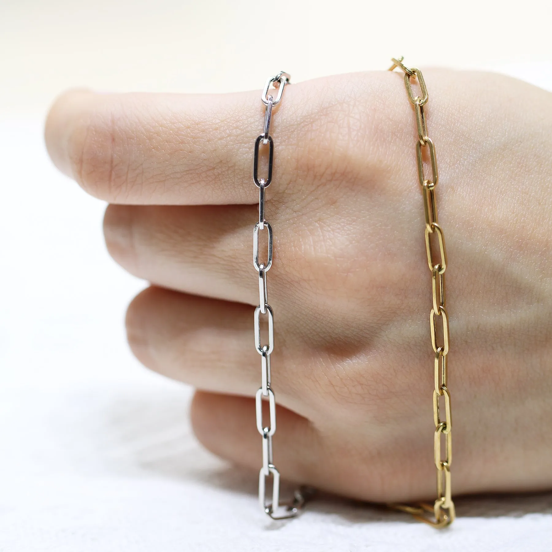 18k Gold Paper Clip Chain Necklace (White/Rose/Yellow Gold)