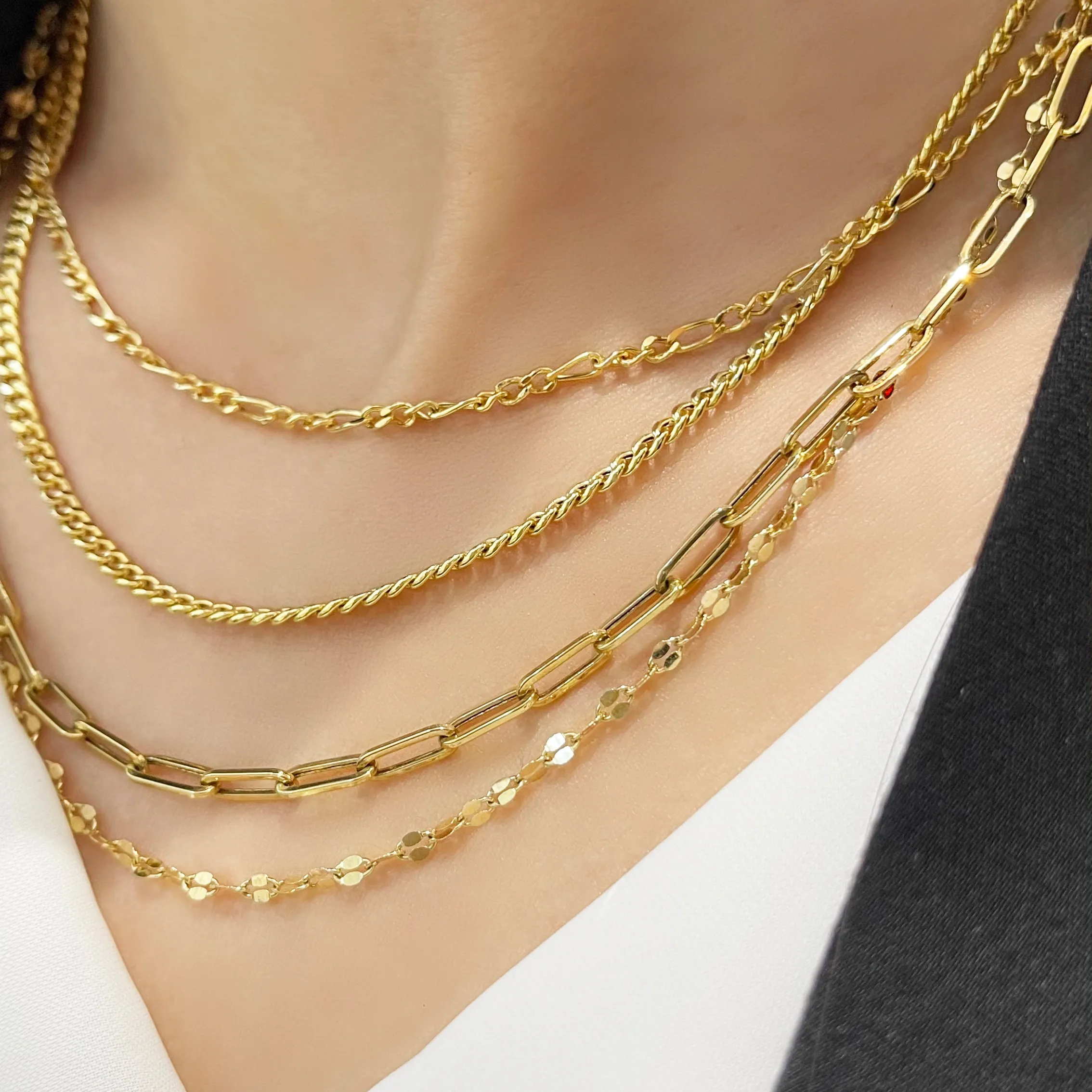 18k Gold Paper Clip Chain Necklace (White/Rose/Yellow Gold)