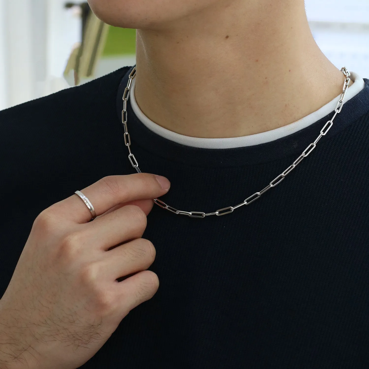 18k Gold Paper Clip Chain Necklace (White/Rose/Yellow Gold)