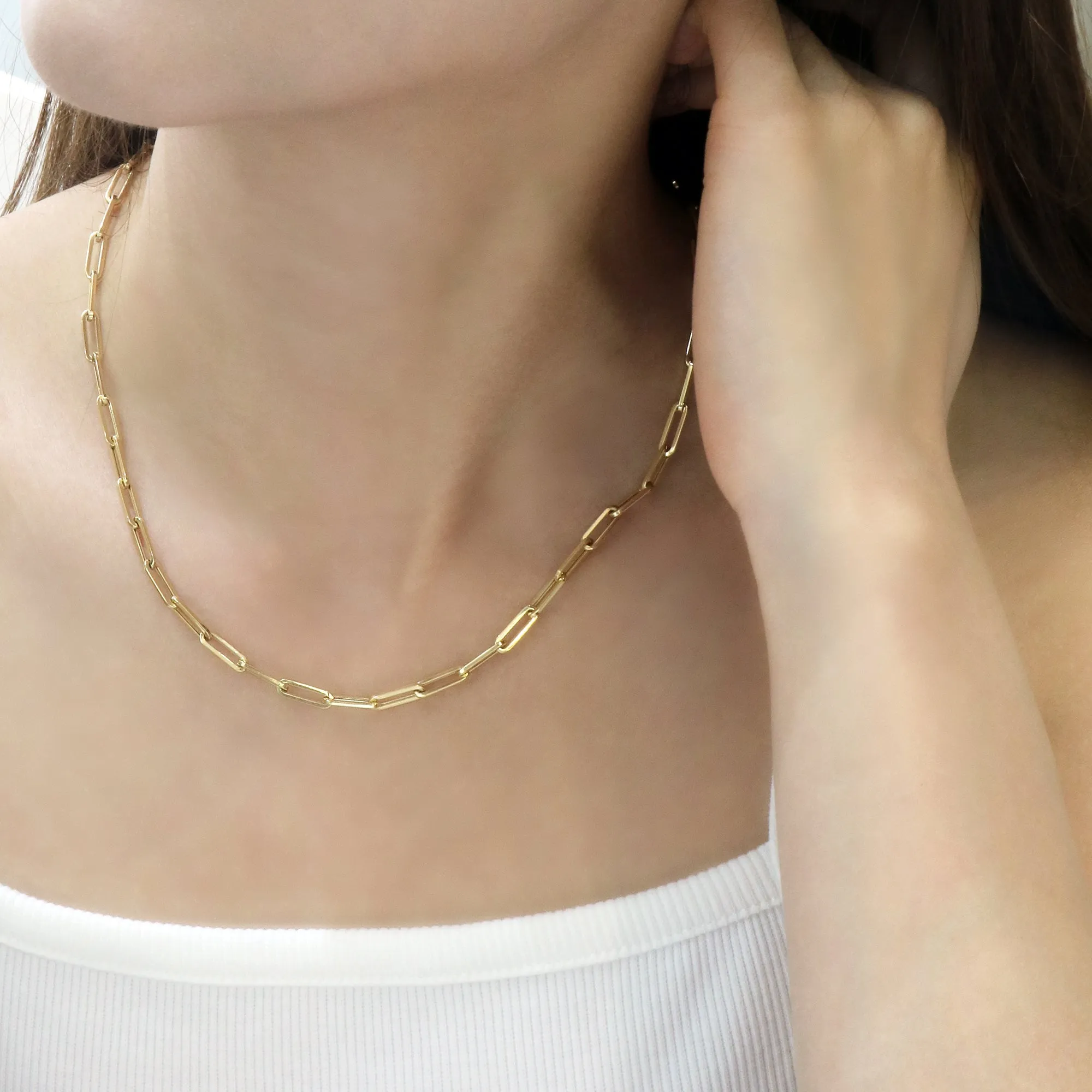 18k Gold Paper Clip Chain Necklace (White/Rose/Yellow Gold)