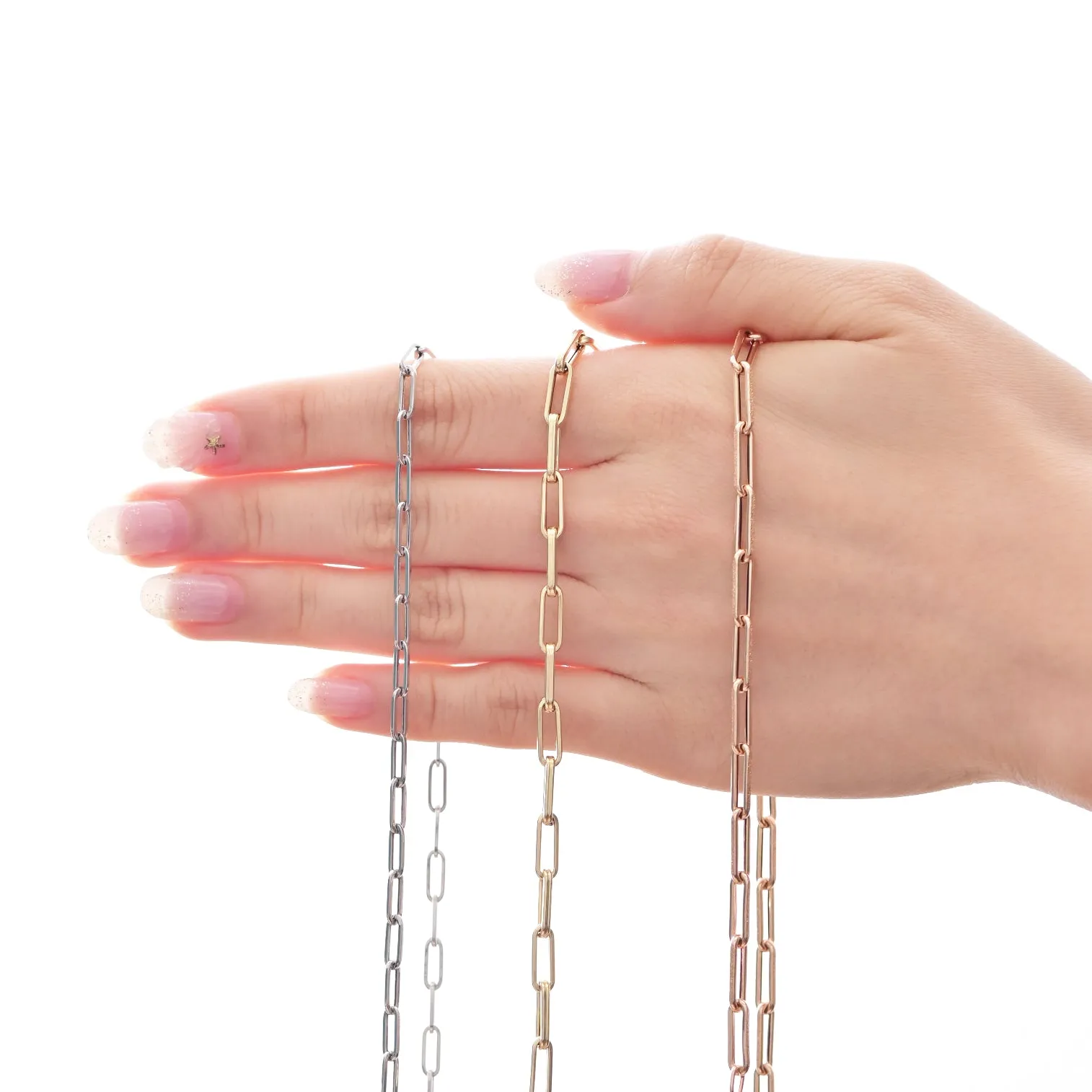 18k Gold Paper Clip Chain Necklace (White/Rose/Yellow Gold)