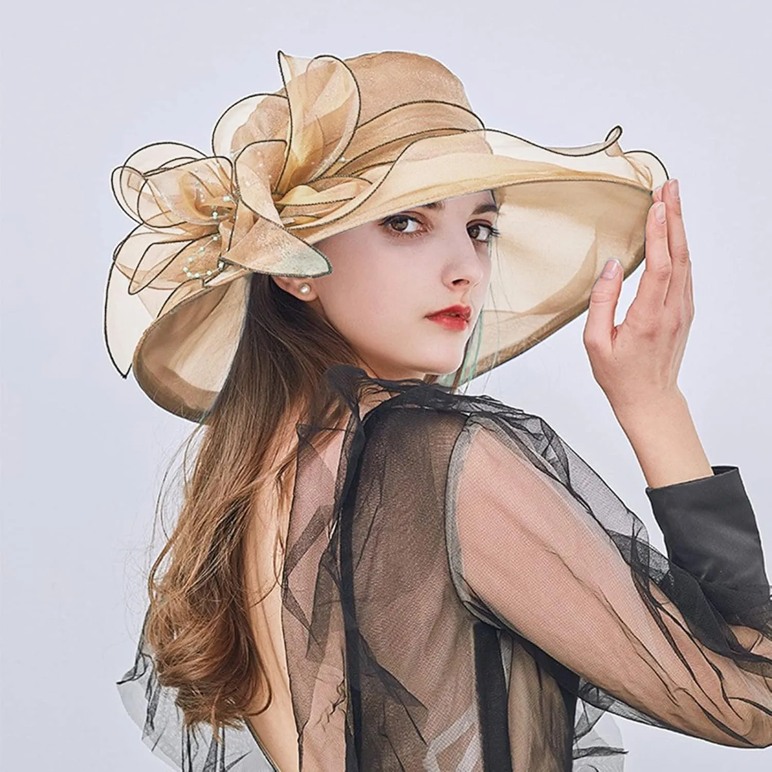 2025 Womens Organza Church Derby Hat - Elegant Fashionable Tea Party Fascinator and Church Hat