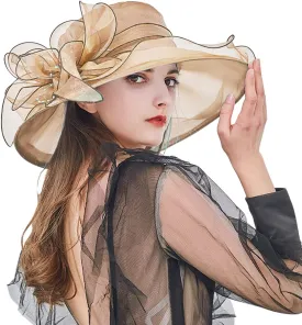 2025 Womens Organza Church Derby Hat - Elegant Fashionable Tea Party Fascinator and Church Hat