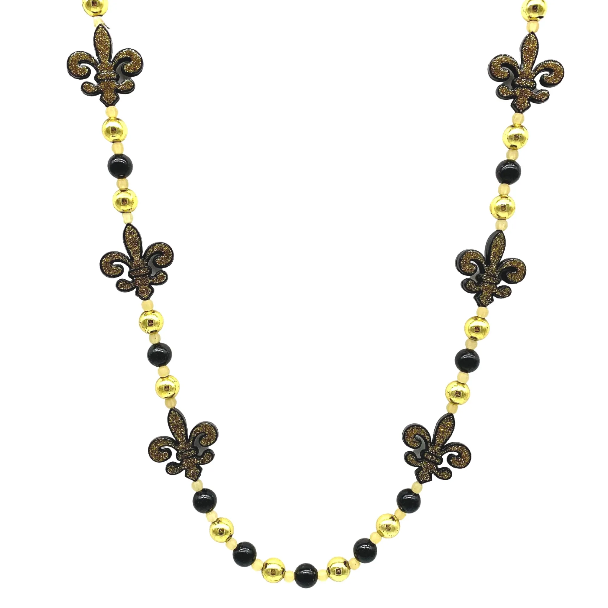 40" Black and Gold Glitter Fleur de Lis on Black and Gold Necklace (Each)