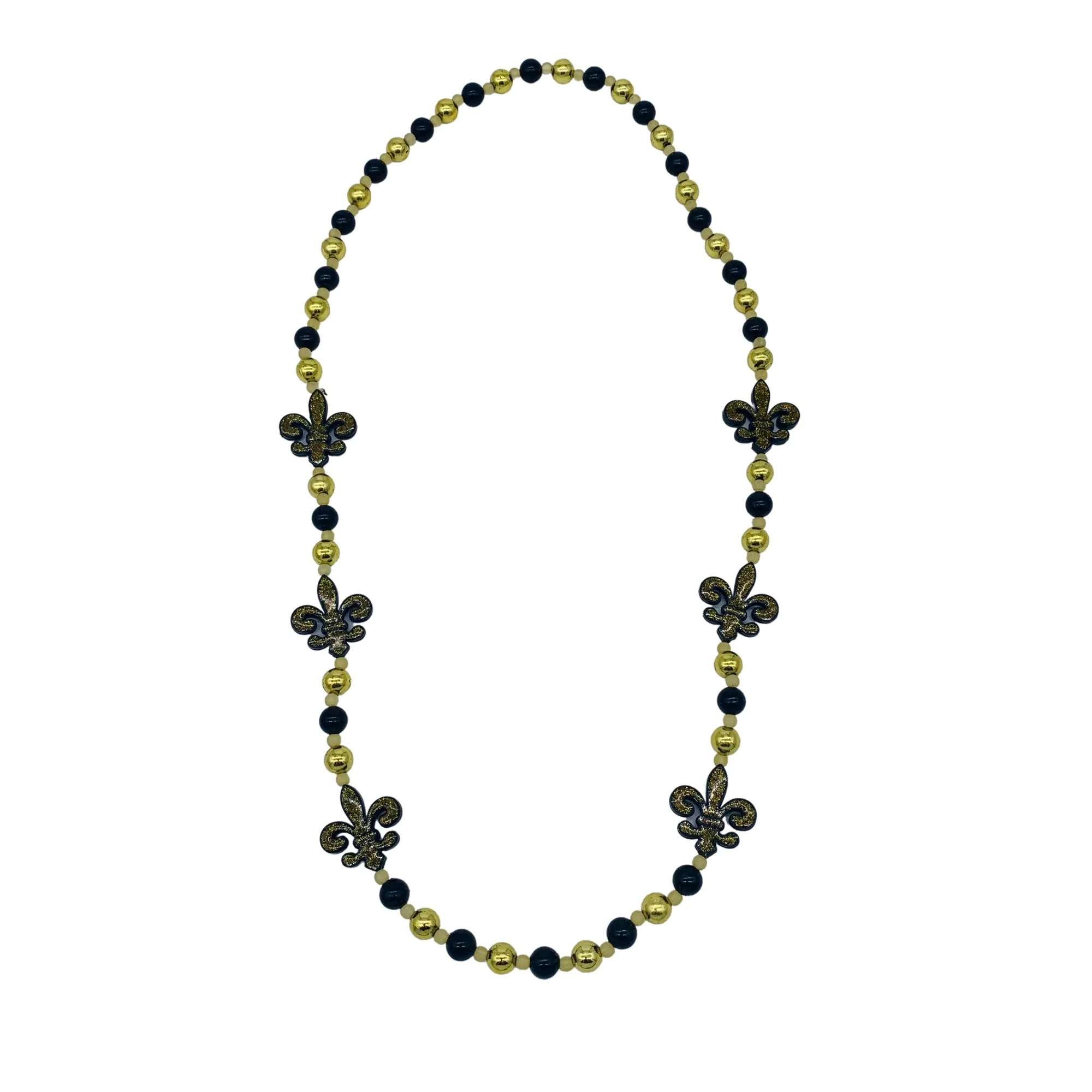 40" Black and Gold Glitter Fleur de Lis on Black and Gold Necklace (Each)