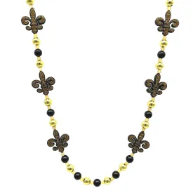 40" Black and Gold Glitter Fleur de Lis on Black and Gold Necklace (Each)