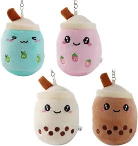 4Pcs Charming Fruit Milk Tea Cup Plush Keychains Super Soft Animal for Bags Backpacks Purses Adorable Gifts