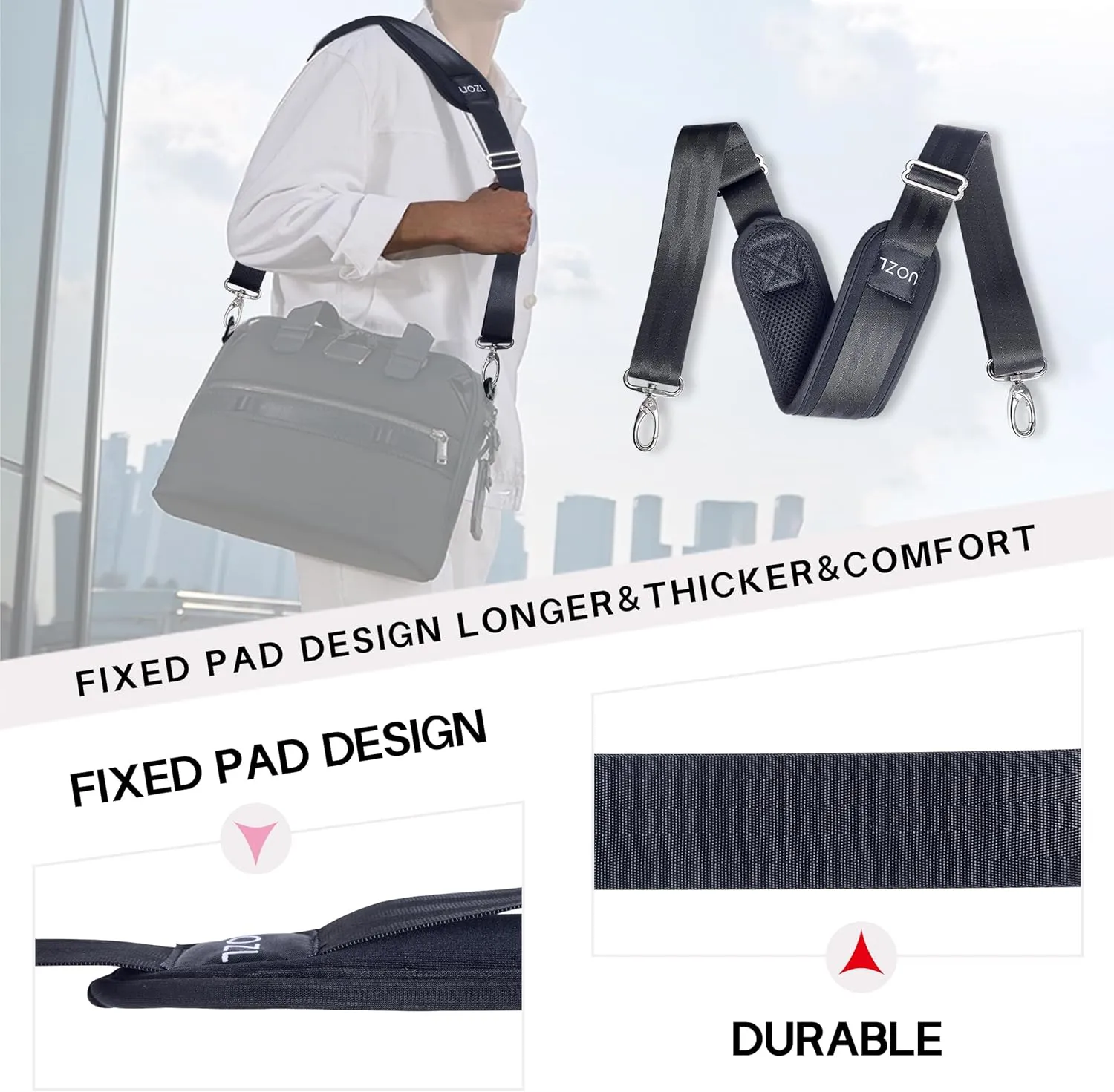 59 Inch Shoulder Straps, Soft with Ultra-Thick Fixed Shoulder Pad, Two Way Independently Adjustable Buckle Replacement Straps for Laptop Bag Messenger Bag Tool Bag Luggage,Black