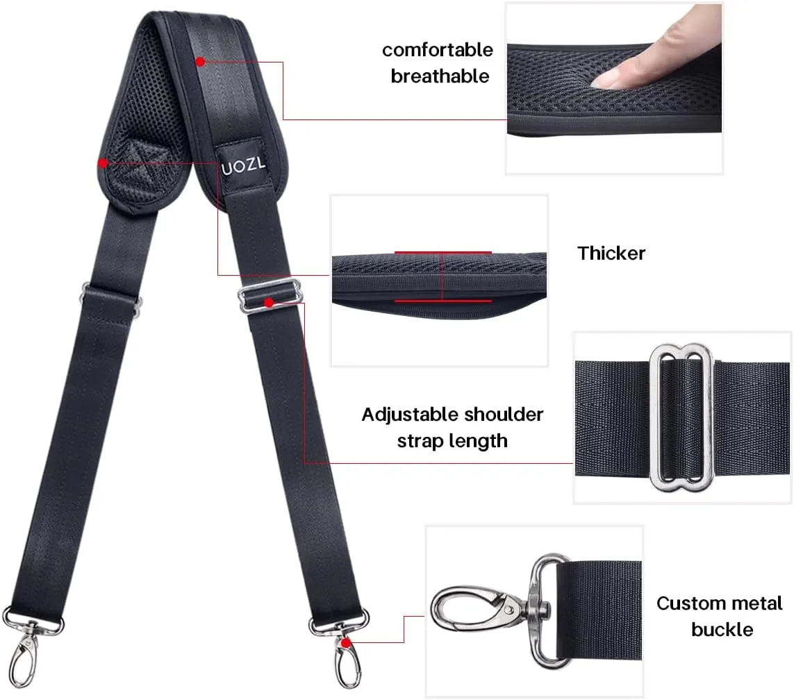 59 Inch Shoulder Straps, Soft with Ultra-Thick Fixed Shoulder Pad, Two Way Independently Adjustable Buckle Replacement Straps for Laptop Bag Messenger Bag Tool Bag Luggage,Black
