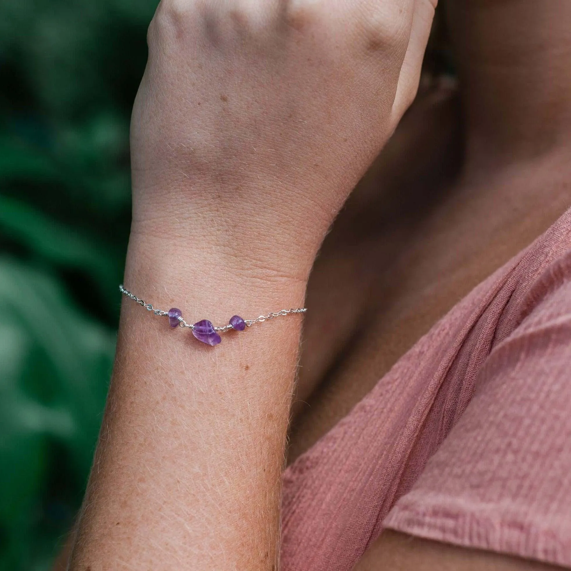 Amethyst Beaded Chain Bracelet