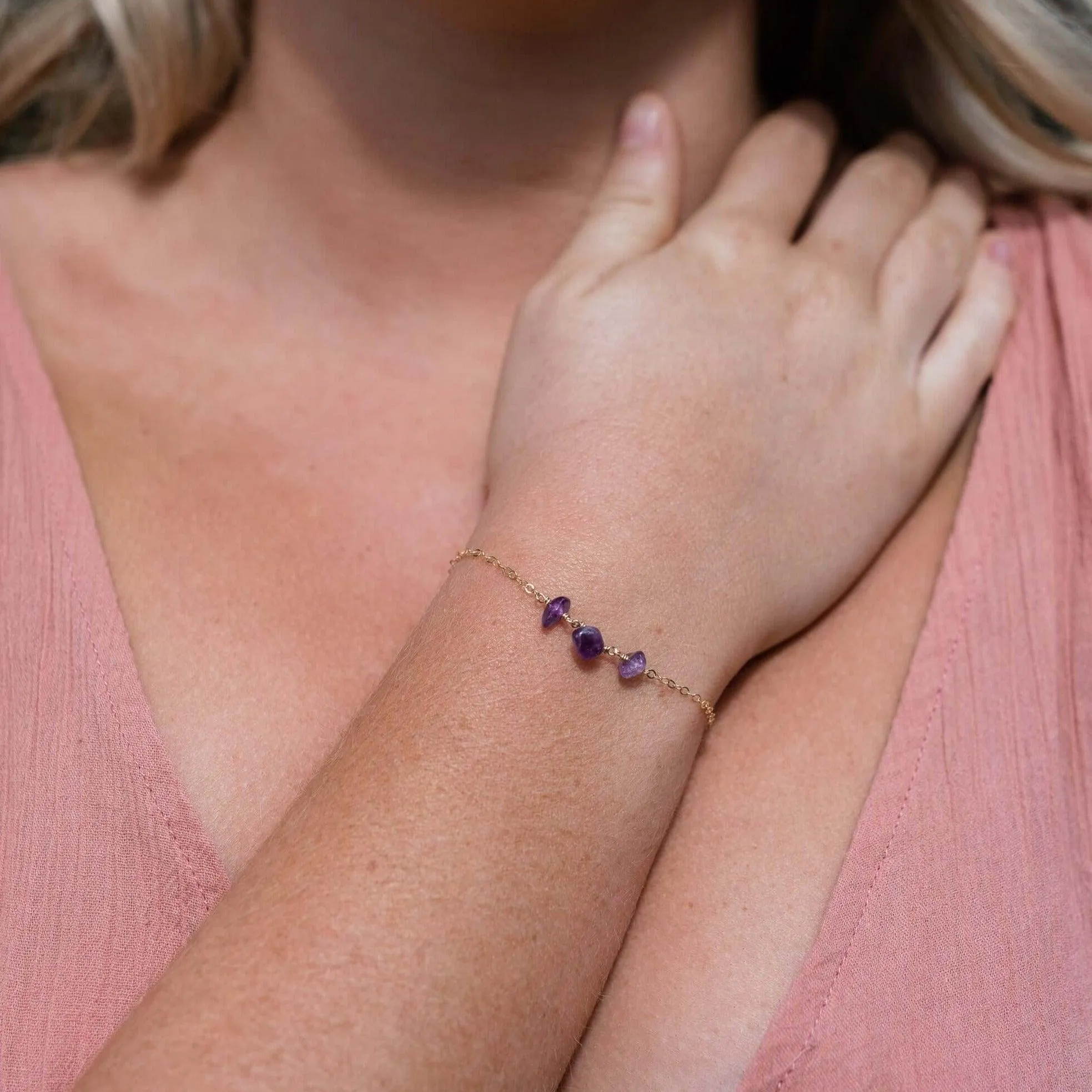 Amethyst Beaded Chain Bracelet