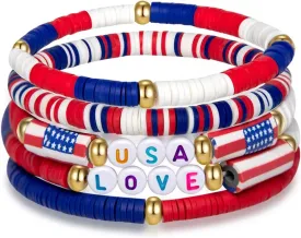 Artlunar USA Love Bracelets - 4th of July Accessories - Handmade Red, White, and Blue Jewelry Gifts for Teens,Women
