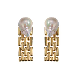 Baroque Pearl Long Tassel Watch Chain Earrings