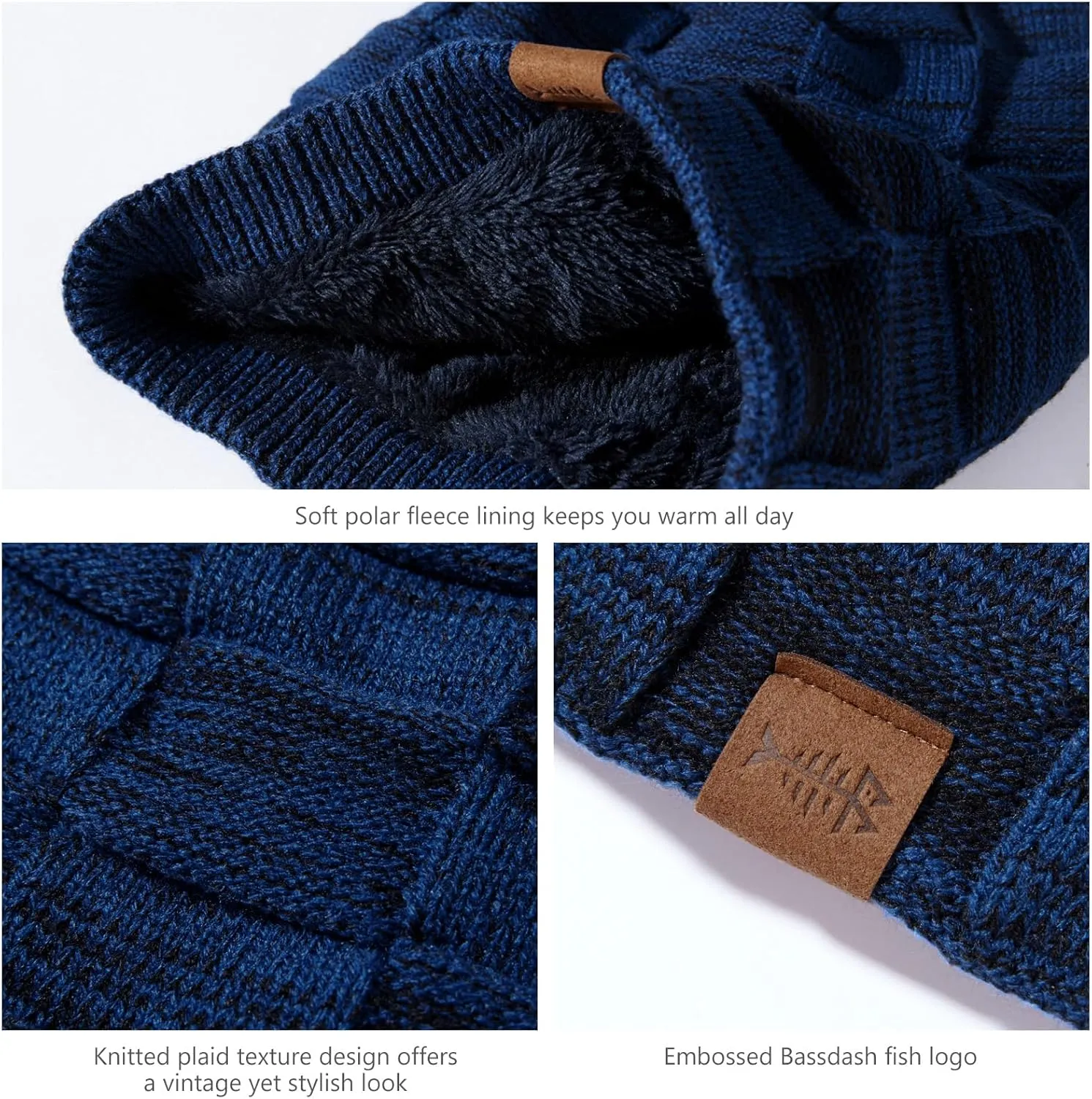 BASSDASH Winter Slouchy Beanies Thick Fleece Lined Skull Cap for Men Women Warm Knitting Hat