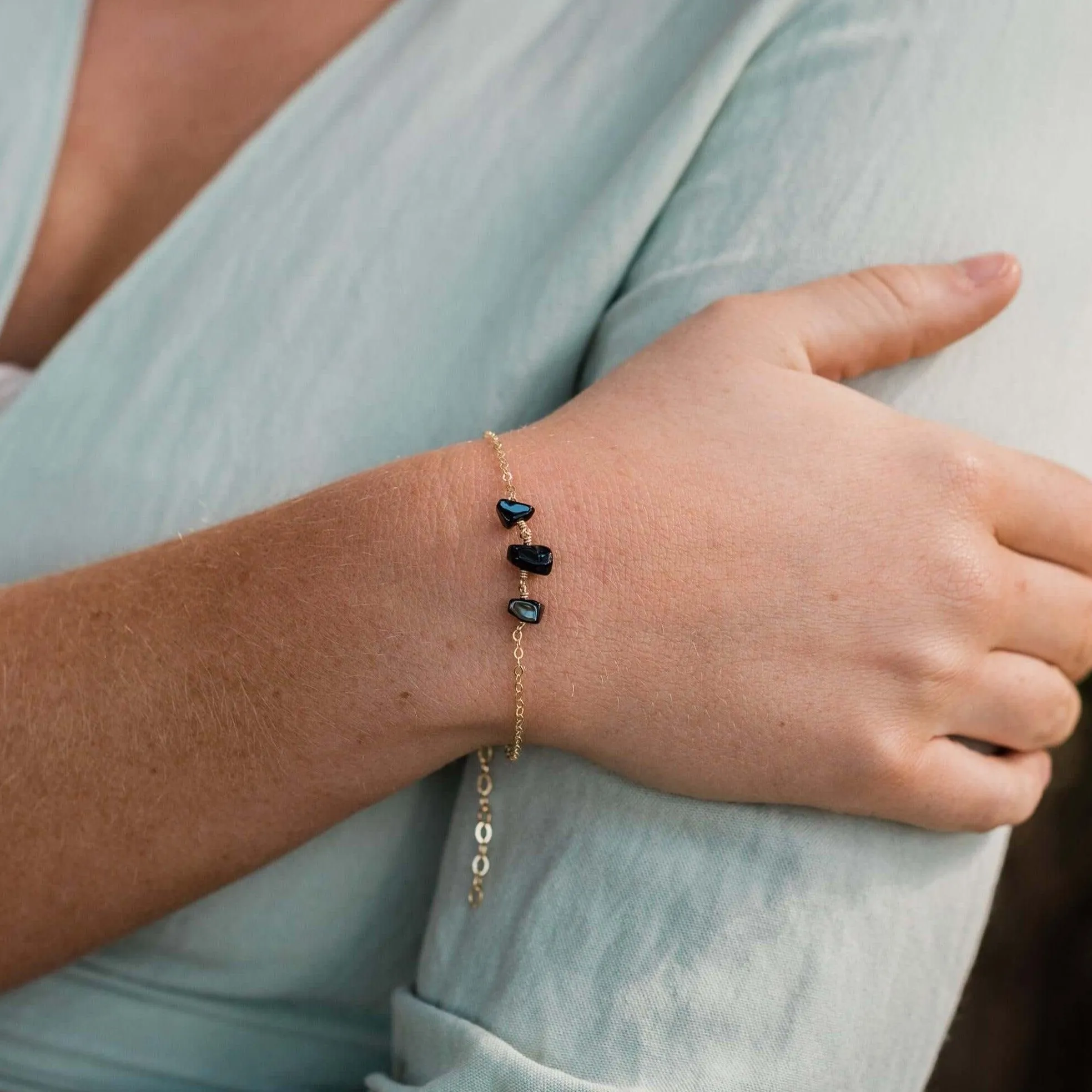 Black Onyx Beaded Chain Bracelet
