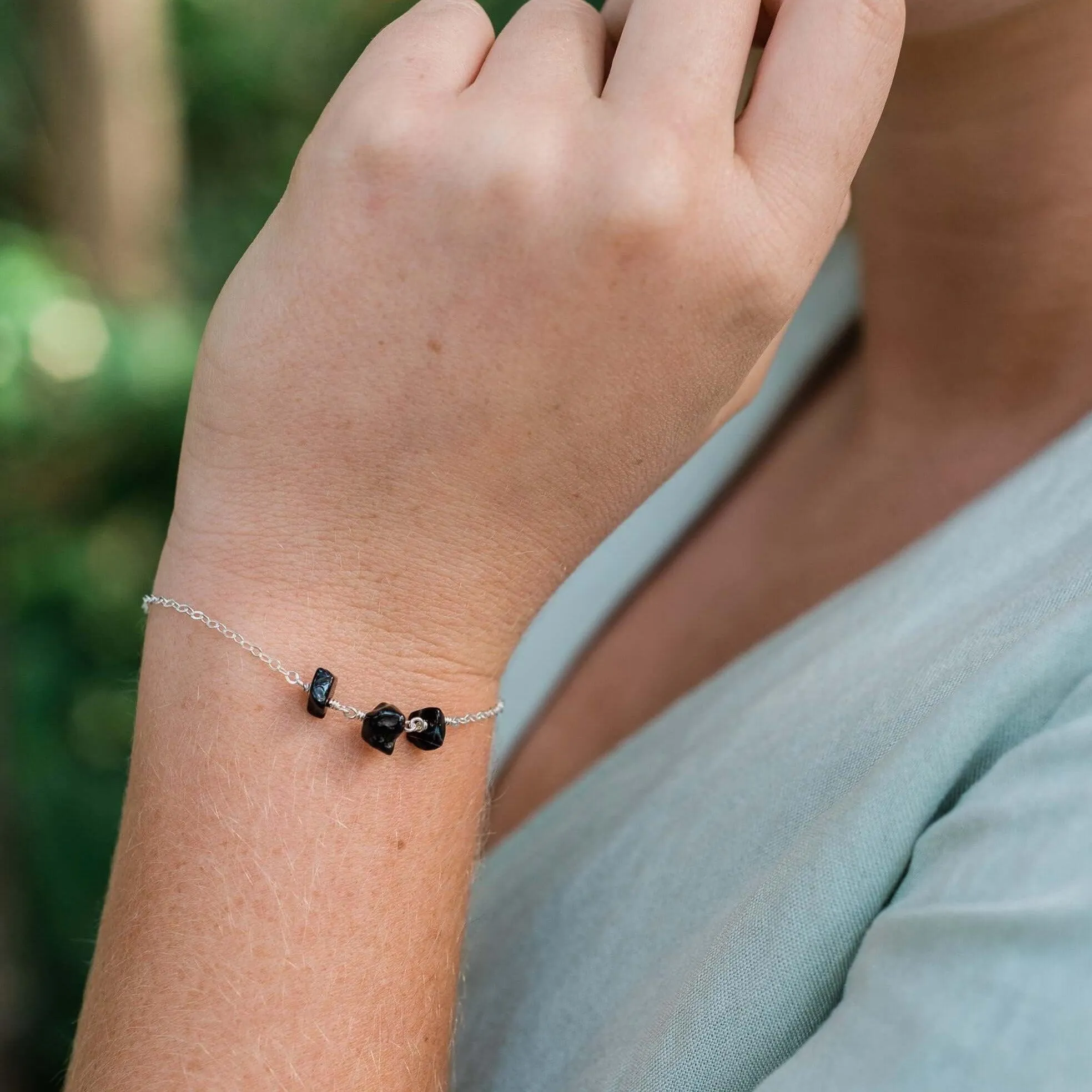 Black Onyx Beaded Chain Bracelet