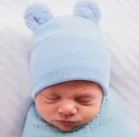 Blue Fuzzy Bear Ears Newborn Hat