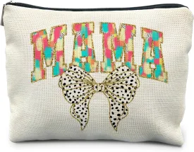 Bow Mama Makeup Bag, Mom Gifts Cosmetic Bags for Women, Mama Makeup Zipper Pouch, Mama Mom Gifts from Daughters Sons, Mothers Day Gifts for Mom