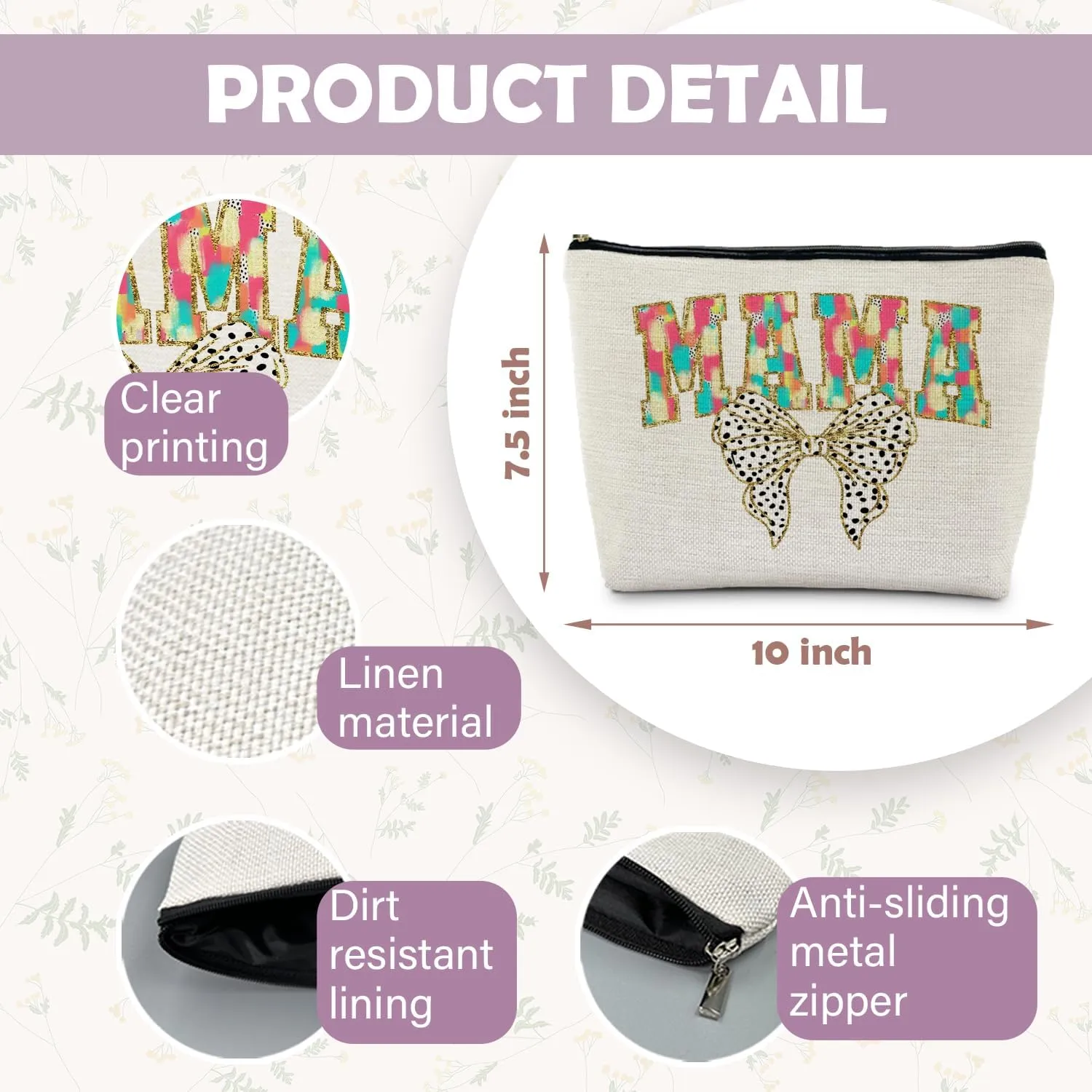 Bow Mama Makeup Bag, Mom Gifts Cosmetic Bags for Women, Mama Makeup Zipper Pouch, Mama Mom Gifts from Daughters Sons, Mothers Day Gifts for Mom
