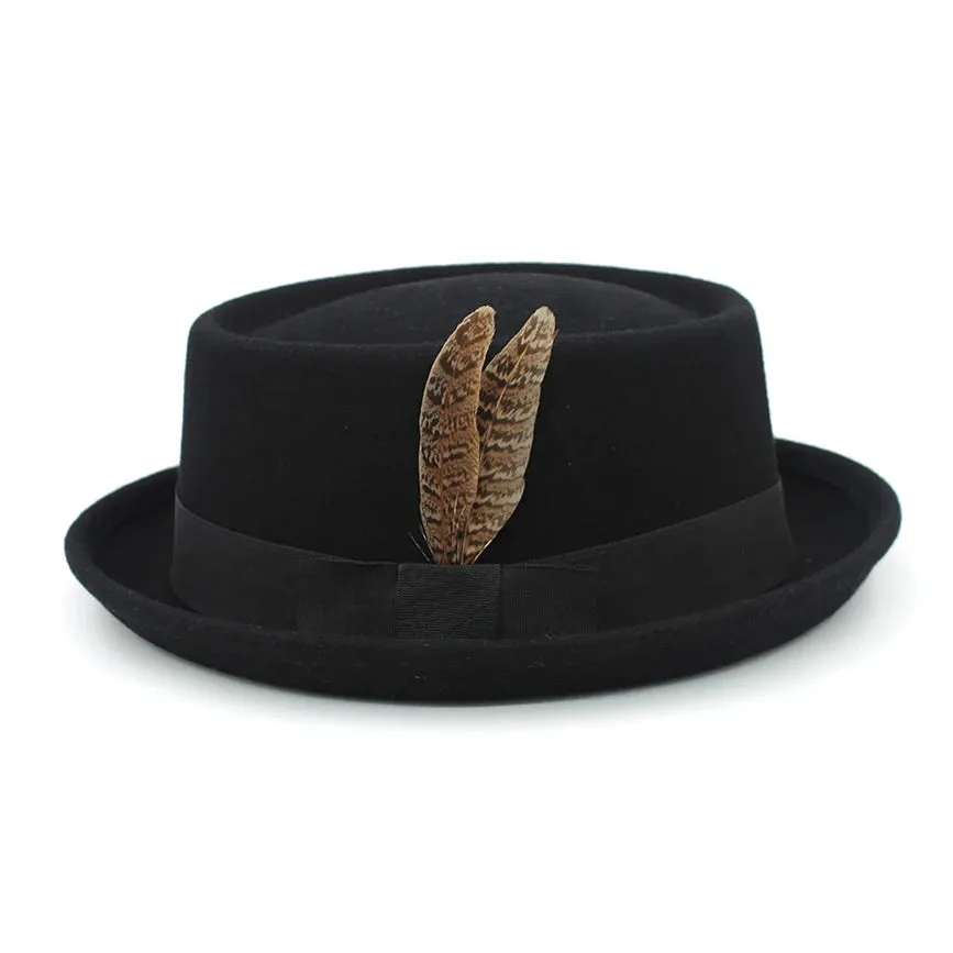 Classic Pork Pie Fedora with Feather Band