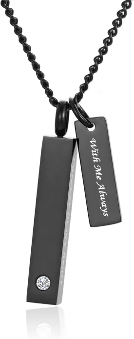 Crystal Black Cremation Jewelry for Ashes Silver Urn Necklace for Ashes, Birthstone Cube Urns Memorial Ashes Necklace Pendant Keepsake, Cremation Urn Jewelry Bar Locket With CZ