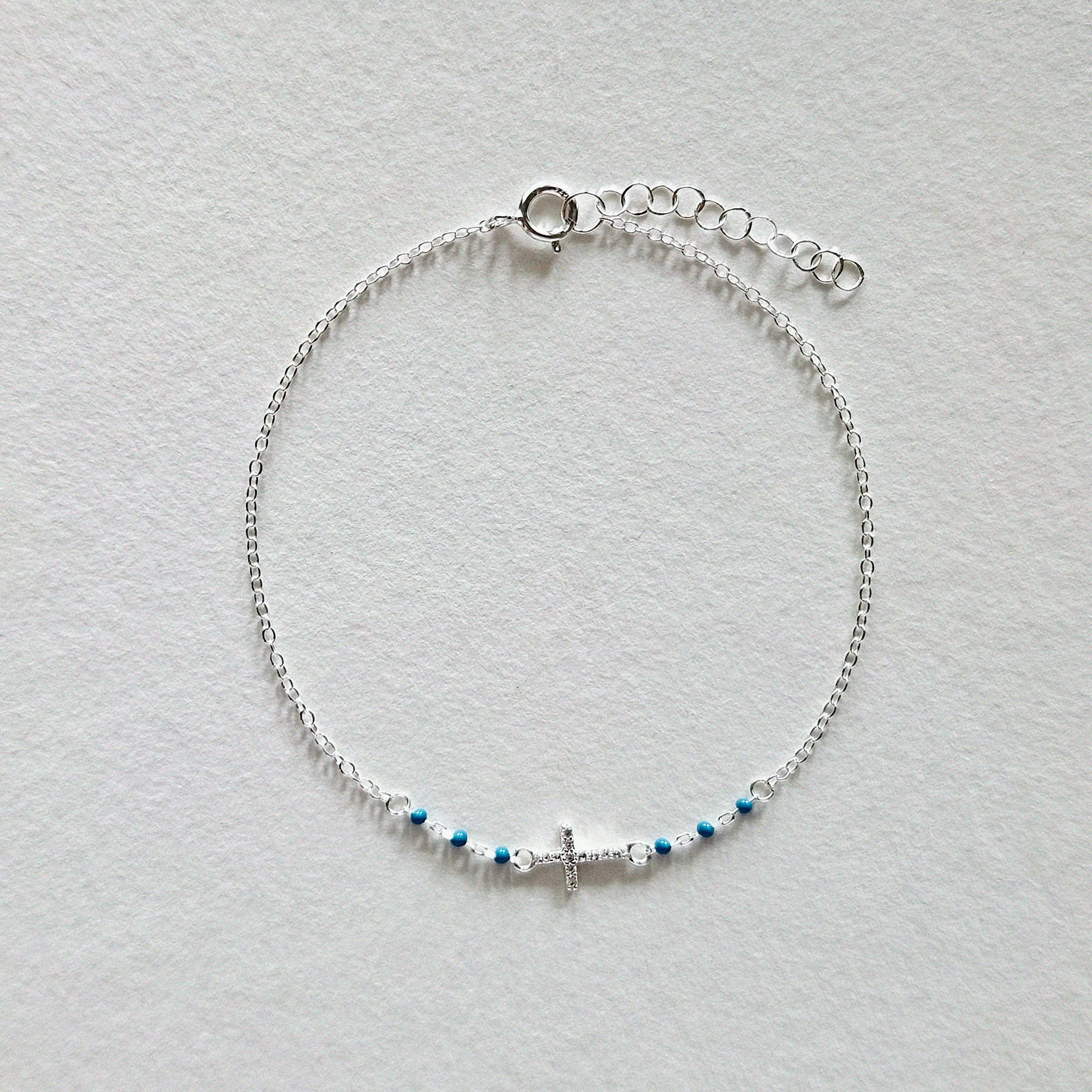 Crystal Cross With Turquoise Bracelet