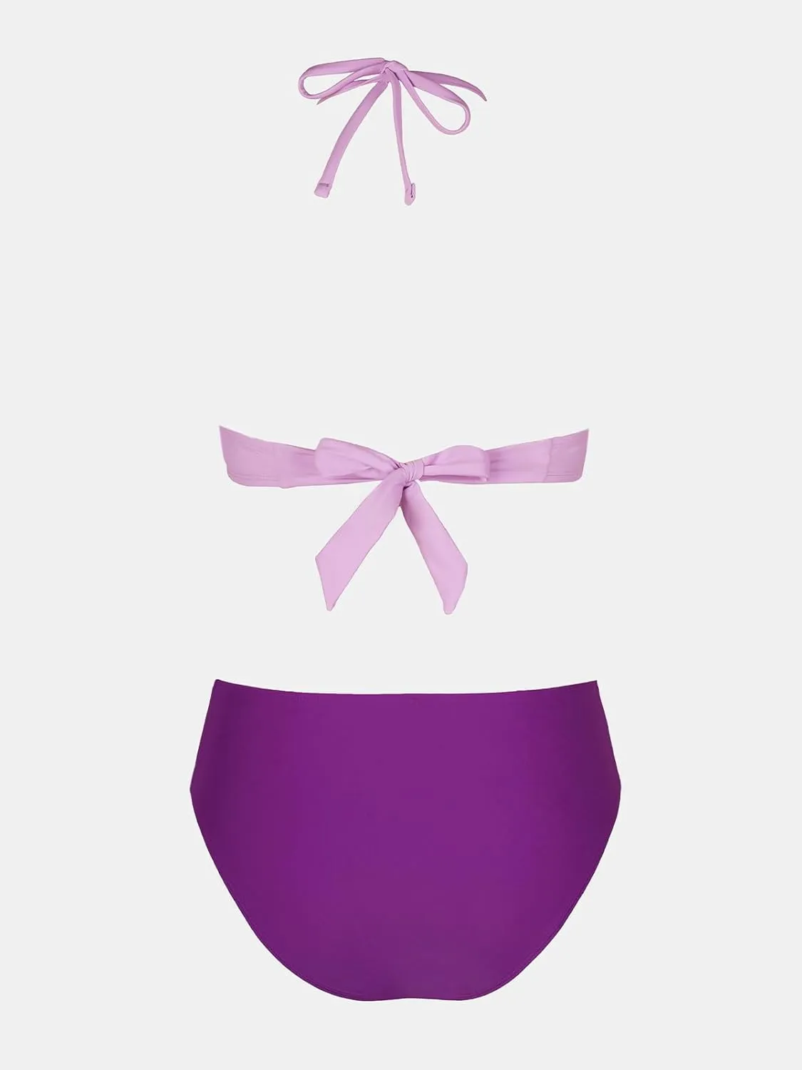 CUPSHE Bikini Set for Women Two Piece Swimsuit Bandeau Top Back Tie Mid Waisted Bottom with Removable Shoulder Straps