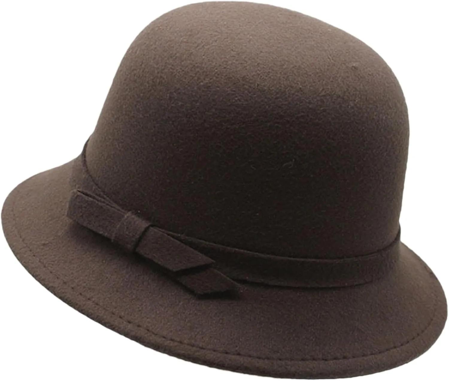 Elegant British Felt Hat Ladies Christmas Carnivals Hat with Bowknot Hat Band Hat for Outdoor Brown