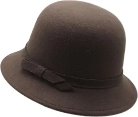 Elegant British Felt Hat Ladies Christmas Carnivals Hat with Bowknot Hat Band Hat for Outdoor Brown