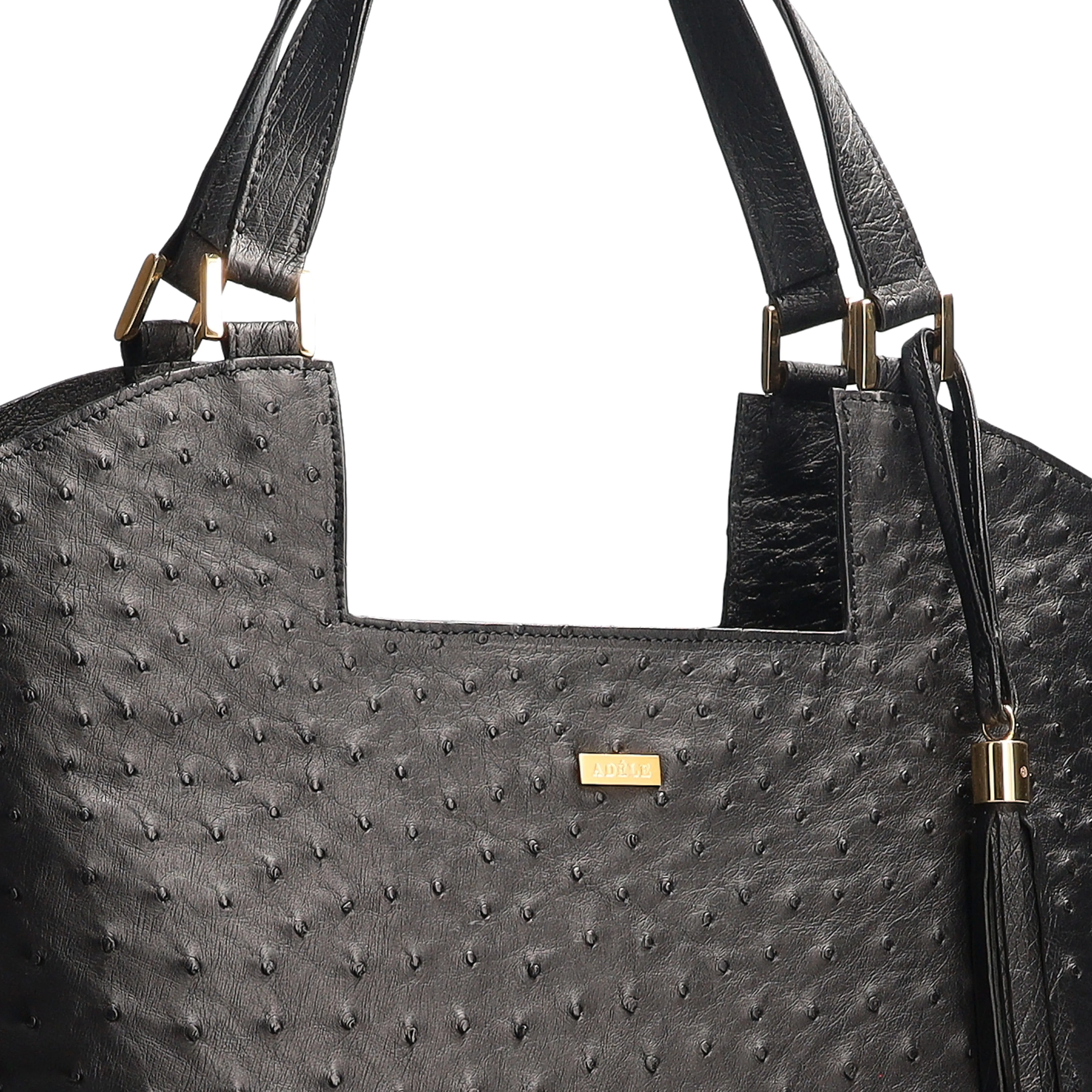 ERICA - Black Ostrich Leather Tote Bag