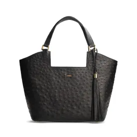 ERICA - Black Ostrich Leather Tote Bag