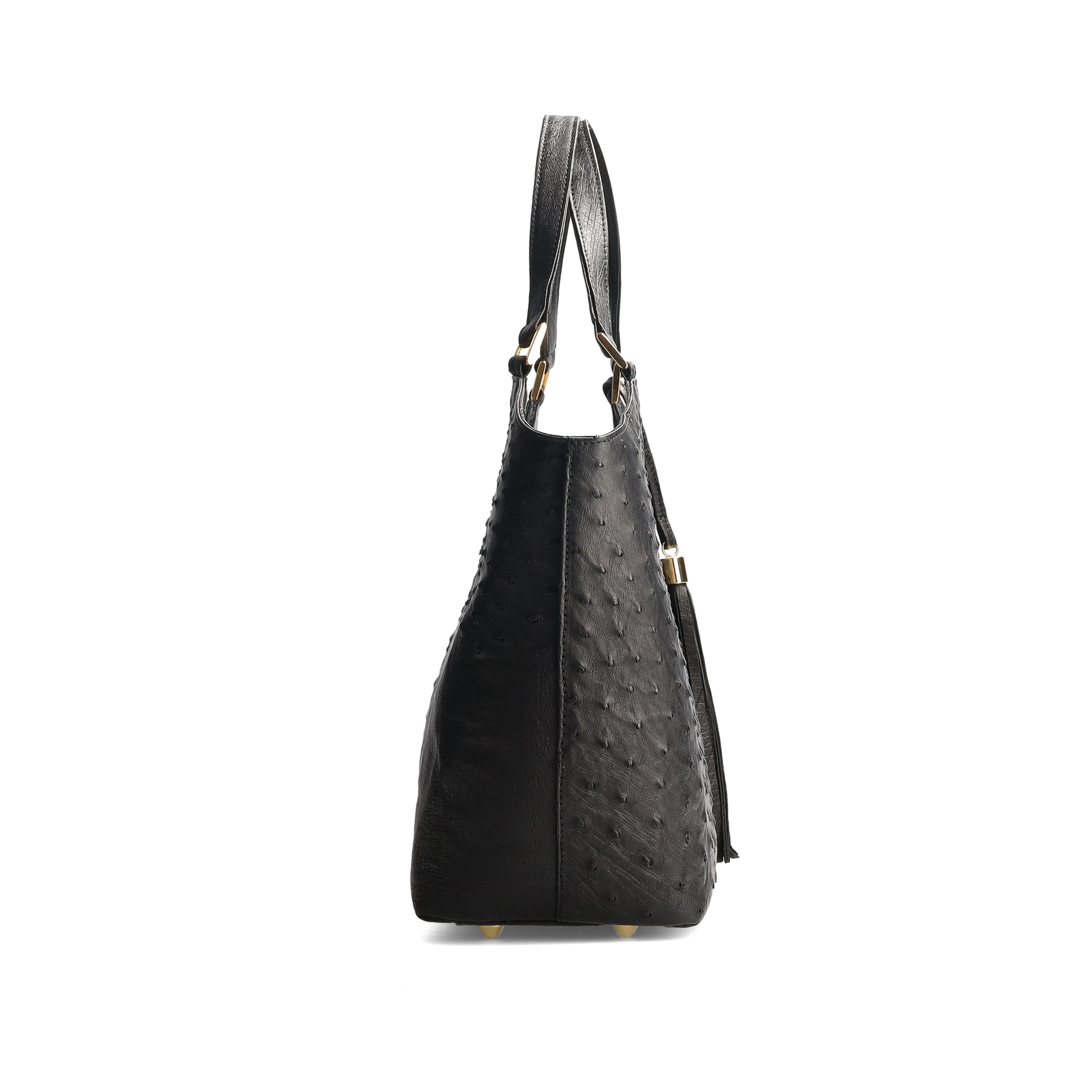 ERICA - Black Ostrich Leather Tote Bag