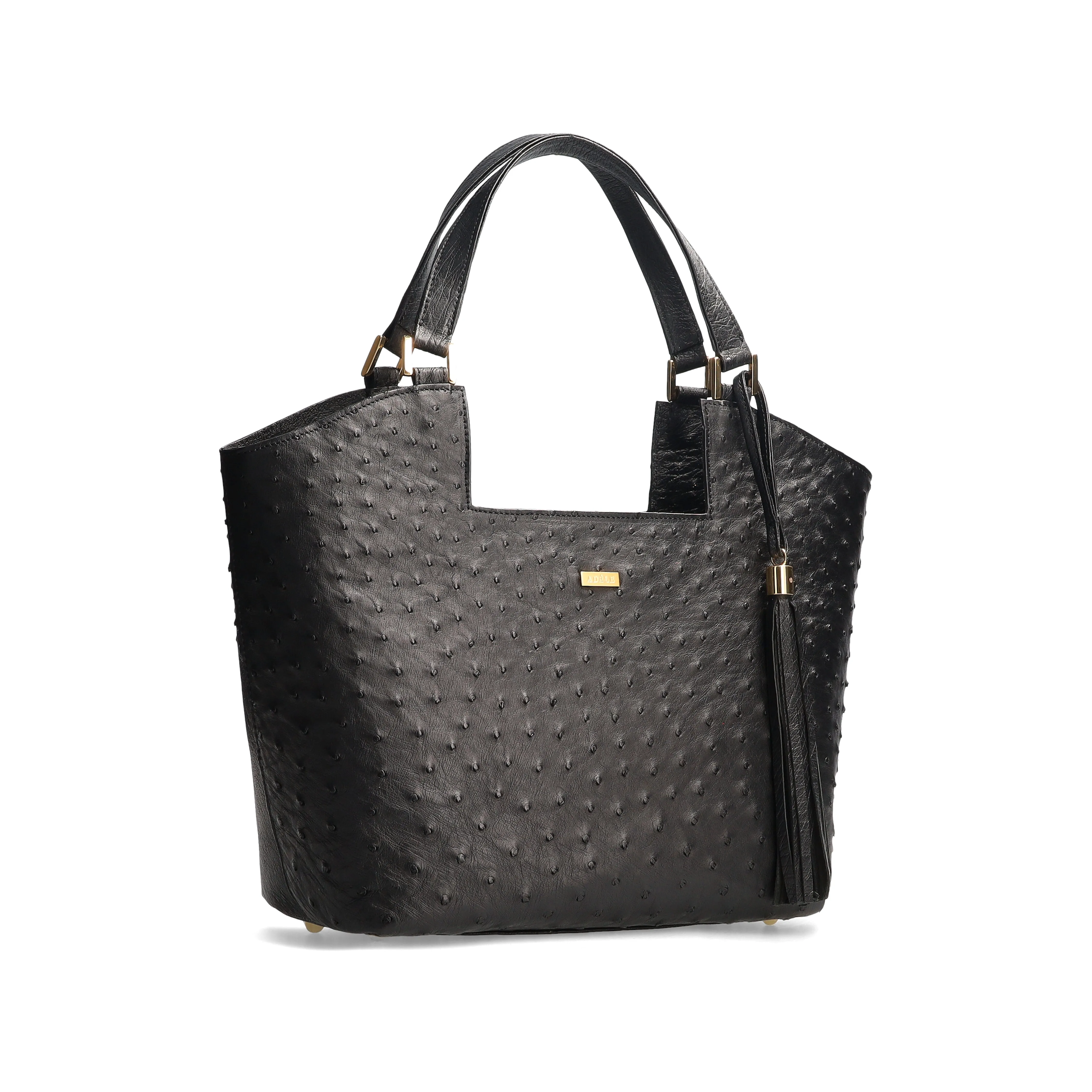 ERICA - Black Ostrich Leather Tote Bag