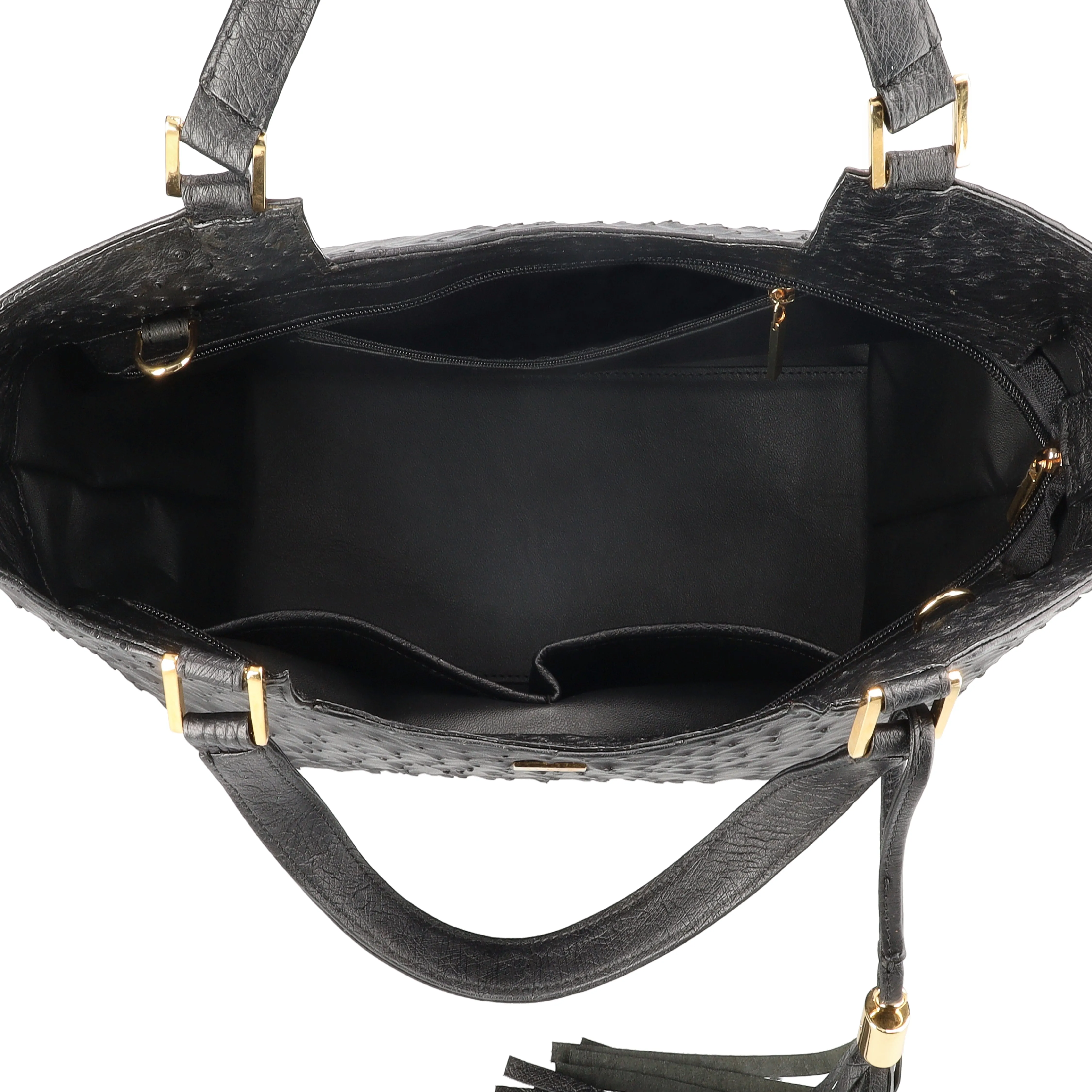 ERICA - Black Ostrich Leather Tote Bag