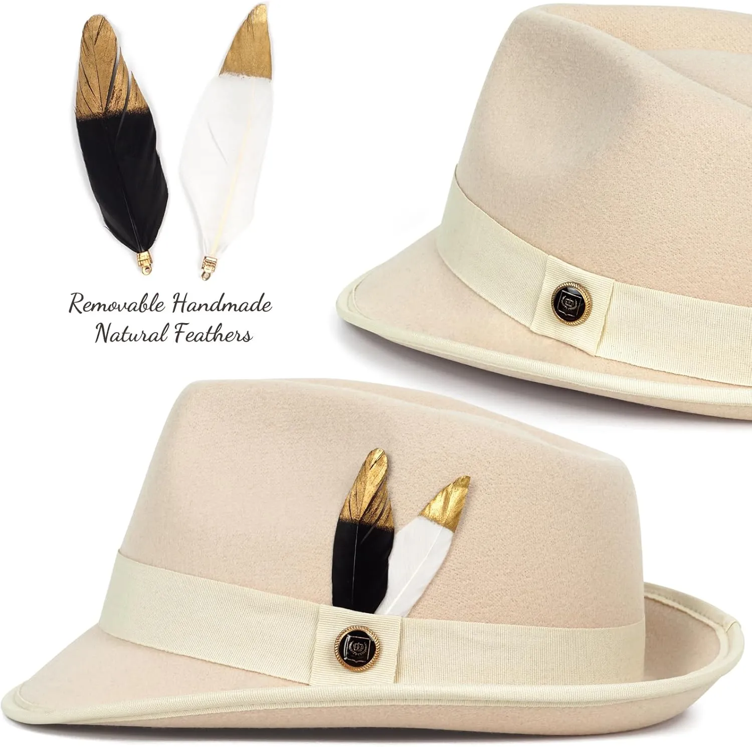 FADACHY Fedora Hats for Men & Women Short Brim Felt hat Trilby Fedora with Feather Panama Dress Hat