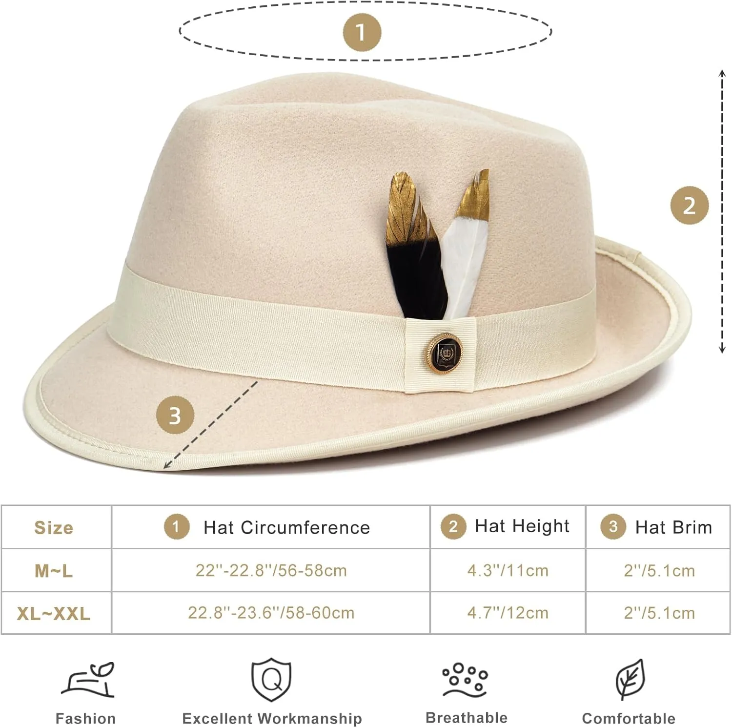 FADACHY Fedora Hats for Men & Women Short Brim Felt hat Trilby Fedora with Feather Panama Dress Hat