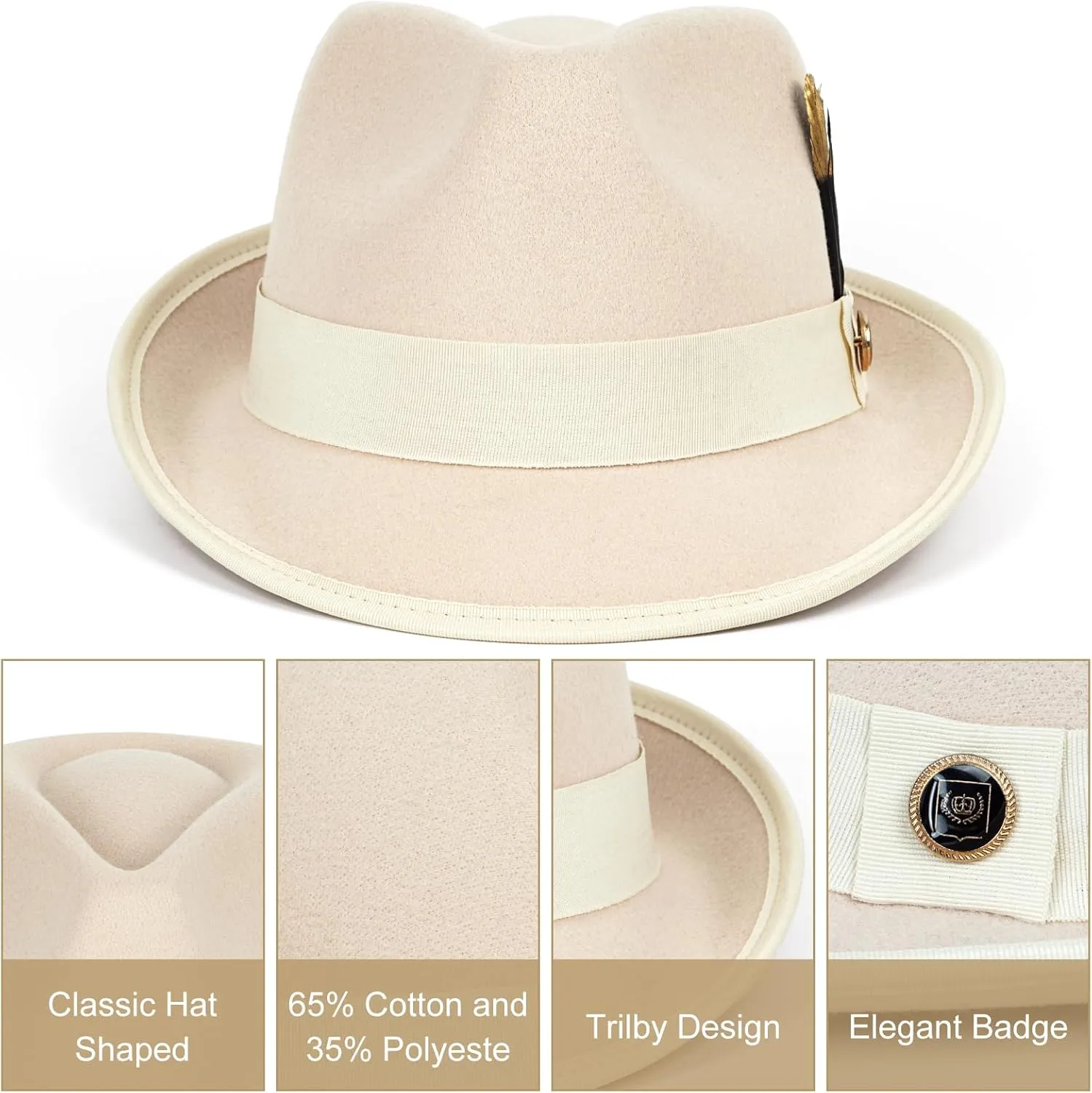 FADACHY Fedora Hats for Men & Women Short Brim Felt hat Trilby Fedora with Feather Panama Dress Hat