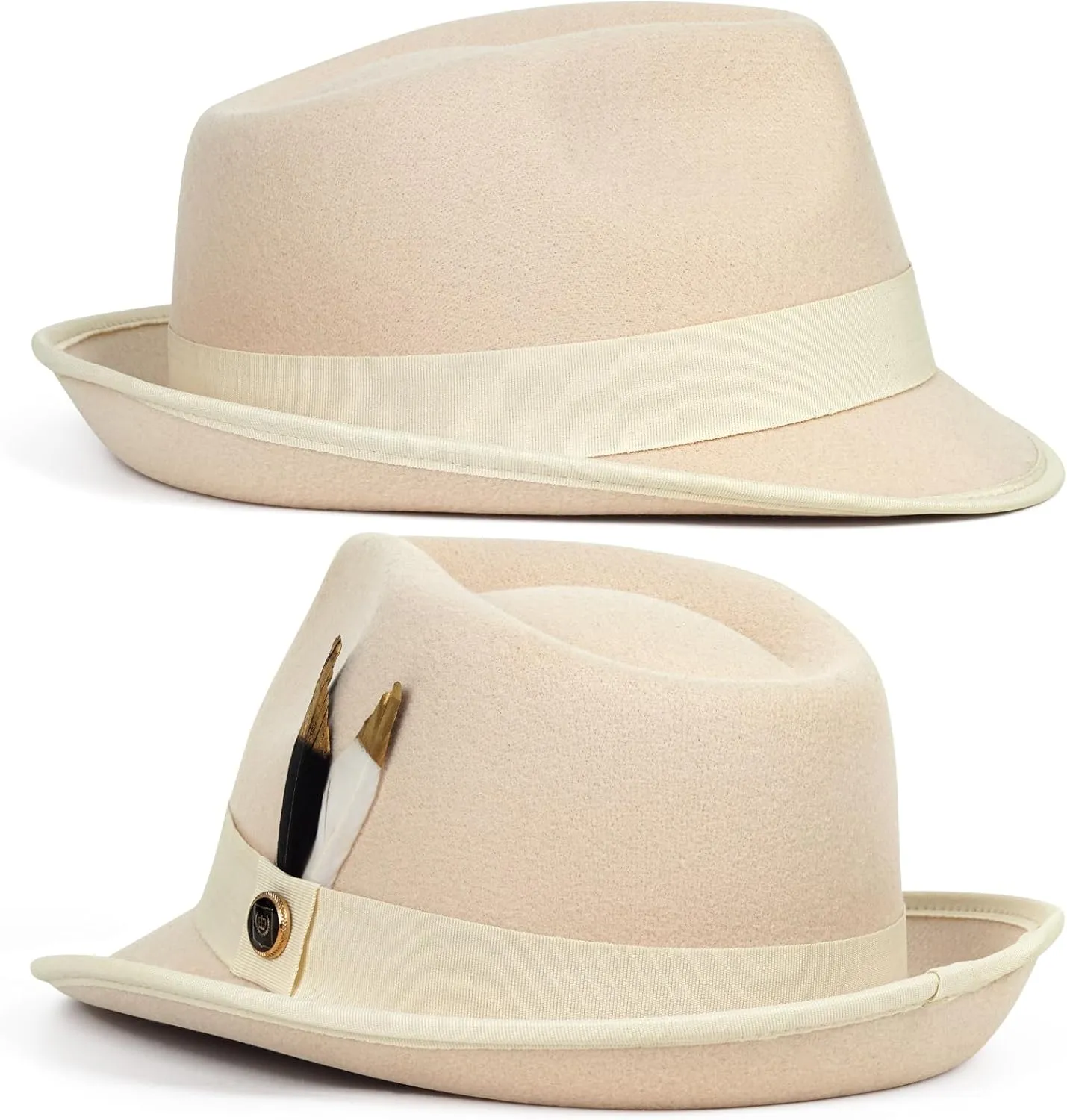 FADACHY Fedora Hats for Men & Women Short Brim Felt hat Trilby Fedora with Feather Panama Dress Hat