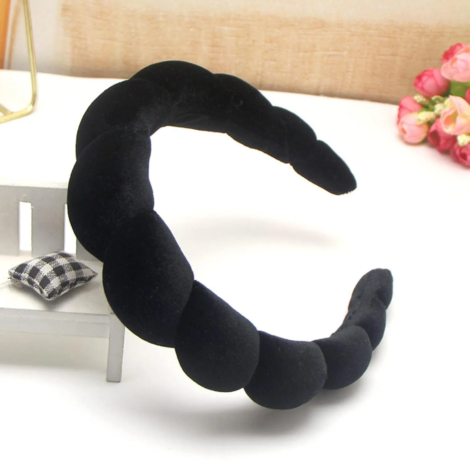 Fashion Headbands for Women Padded Fabric Hair Bands Wide Velvet Non Slip Headband Hair Accessories for Women Girls, Black