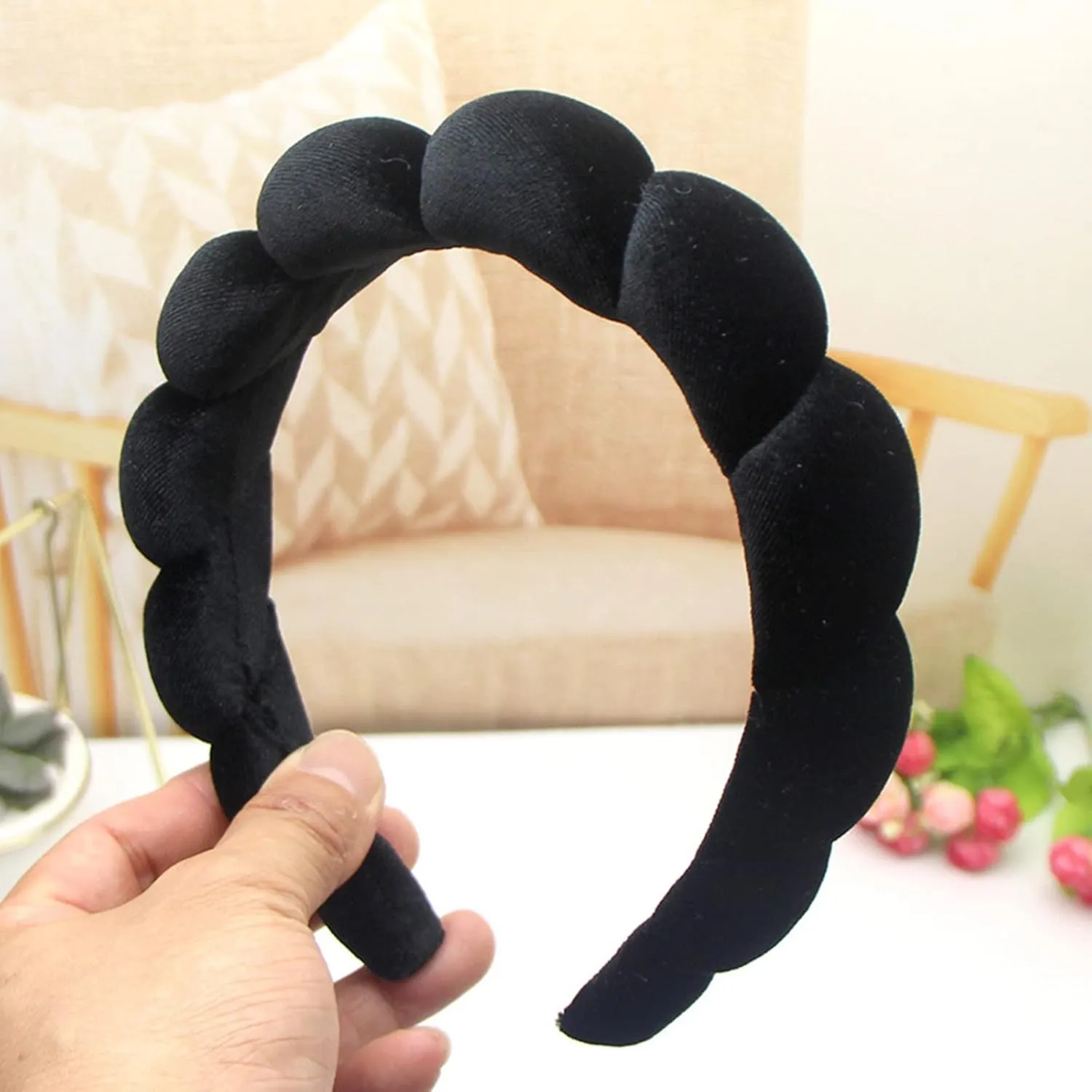 Fashion Headbands for Women Padded Fabric Hair Bands Wide Velvet Non Slip Headband Hair Accessories for Women Girls, Black