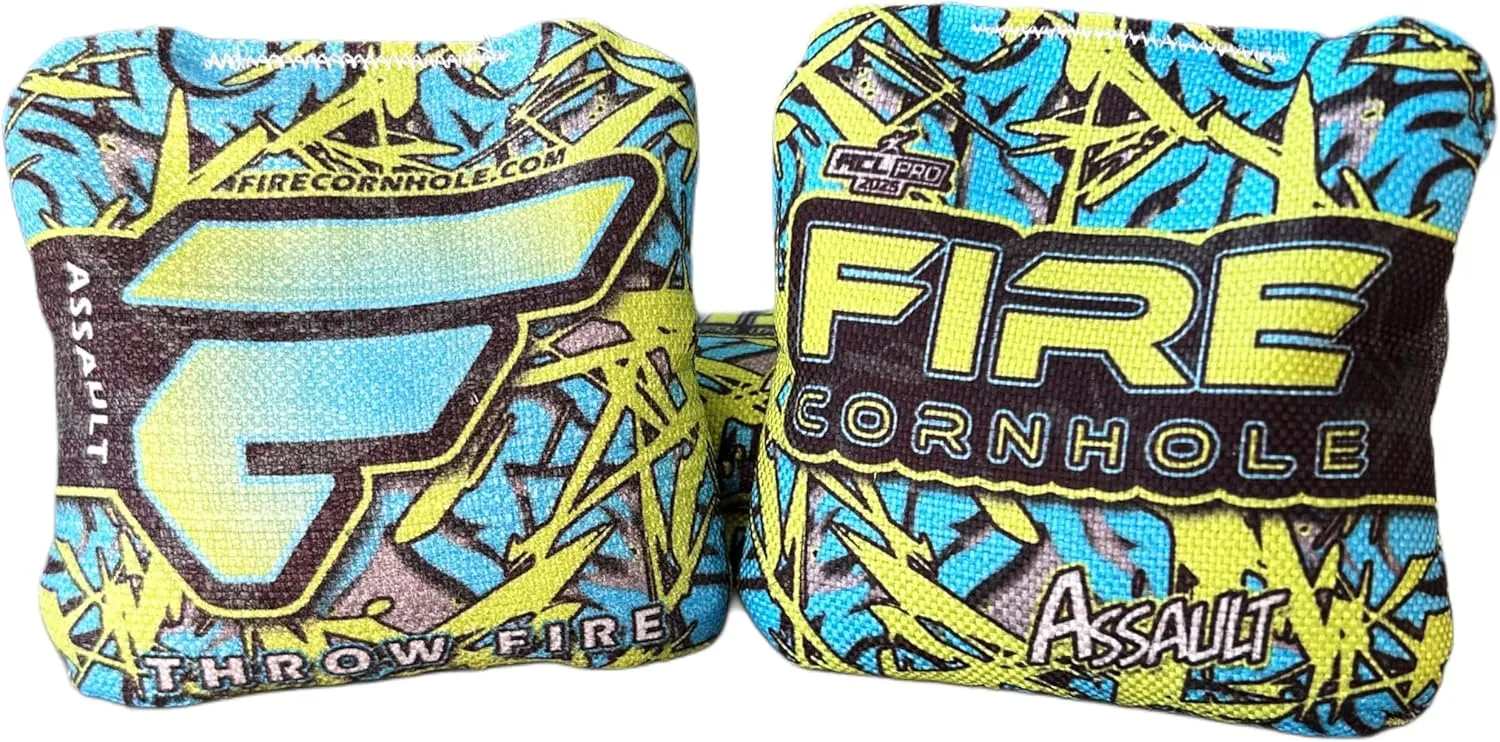 FIRE CORNHOLE | Cornhole Bags | ACL Pro Approved | Weather Resistant | Regulation Size and Weight | Assault Series | Set of 4 | Made in The USA