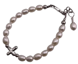 Freshwater Pearl Bracelet With Sterling Silver Cross Charm