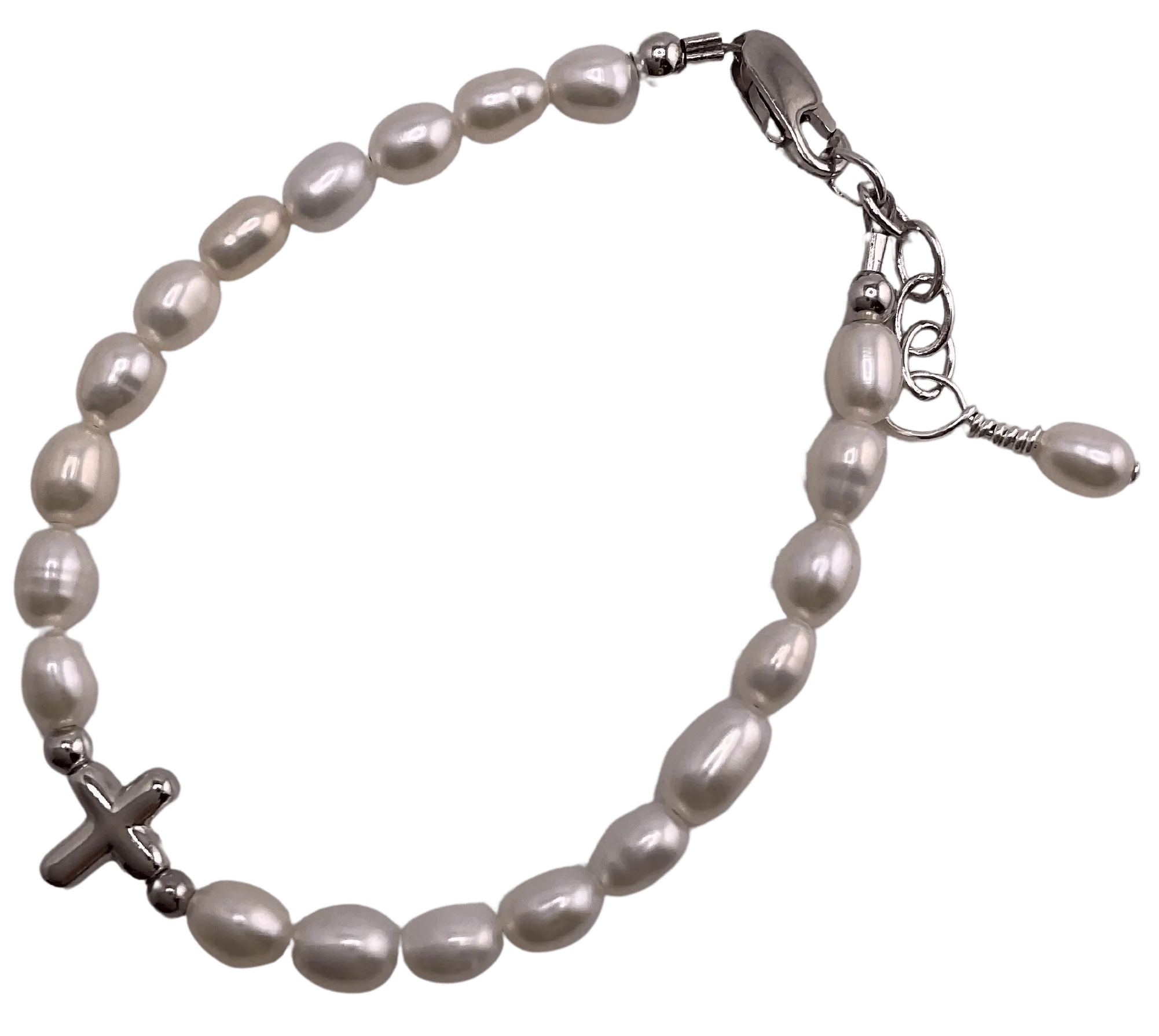 Freshwater Pearl Bracelet With Sterling Silver Cross Charm