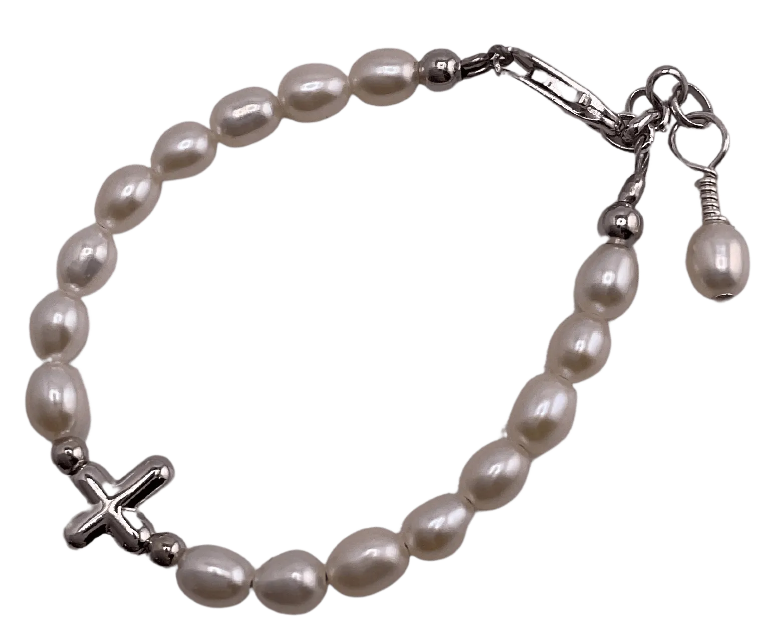 Freshwater Pearl Bracelet With Sterling Silver Cross Charm