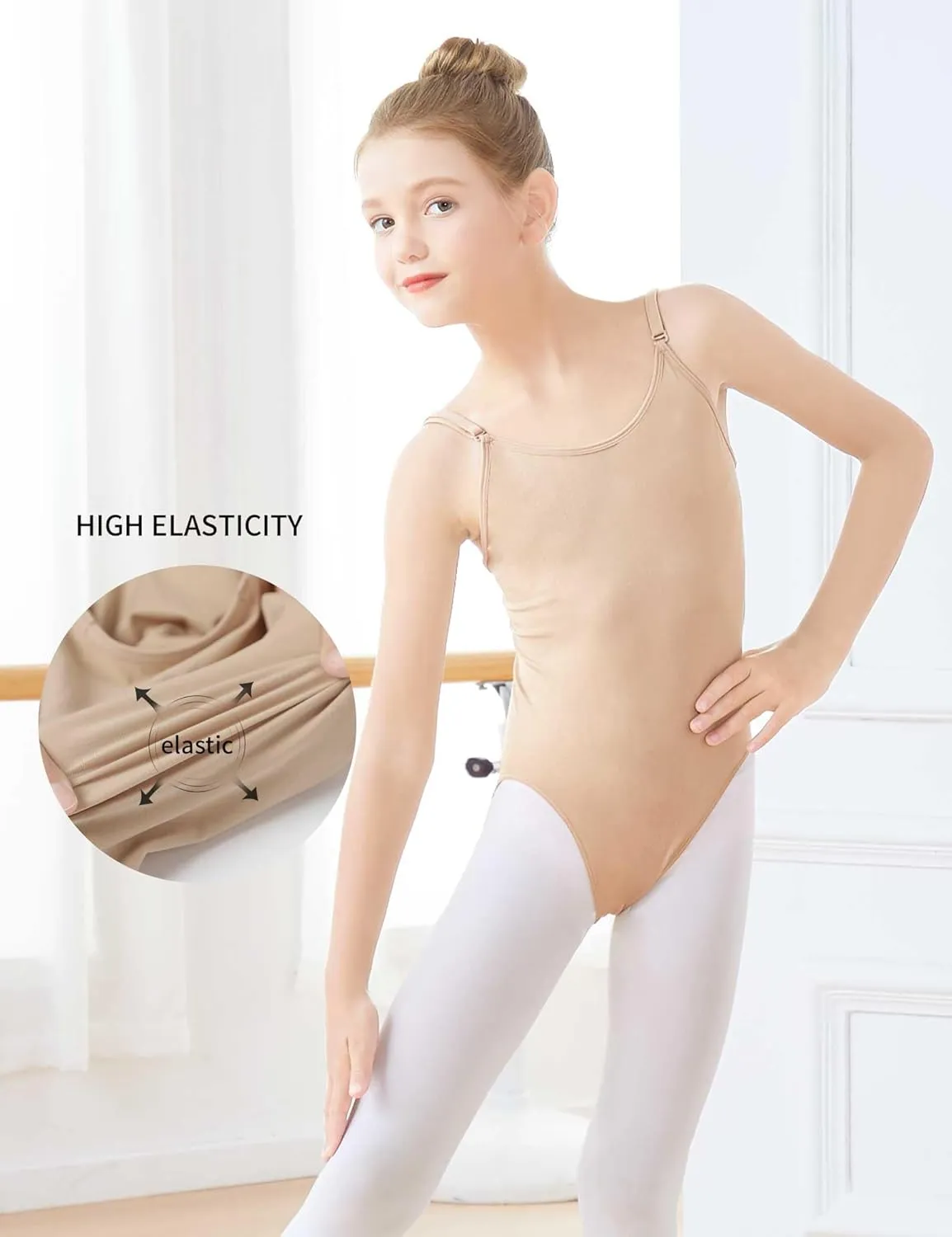 Girls Nude Leotard, Seamless Dance Undergarment for Girls with Adjustable Straps for Ballet/Gymnastics/Skating